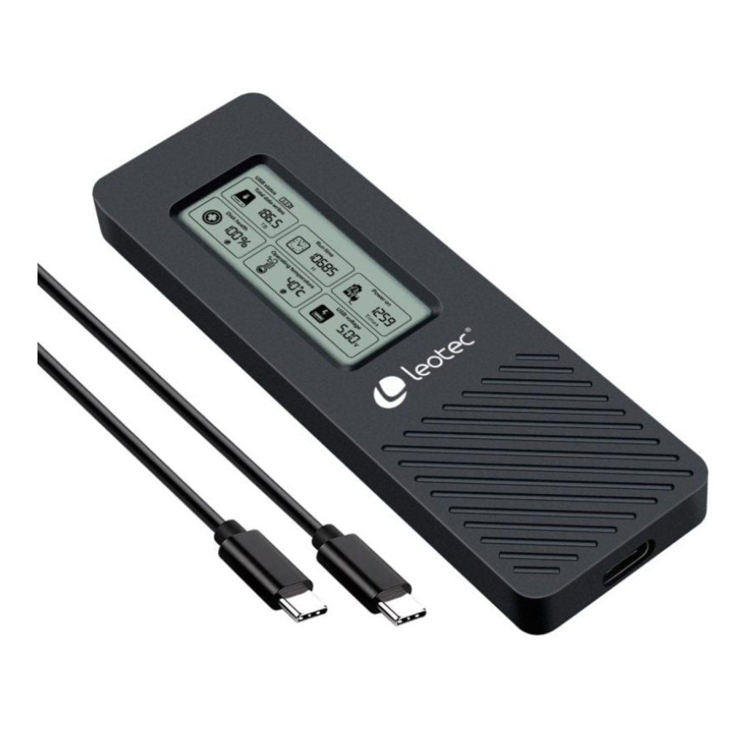 Leotec · Caja Externa SSD M.2 NVMe · USB 3.2 · Pantalla LCD