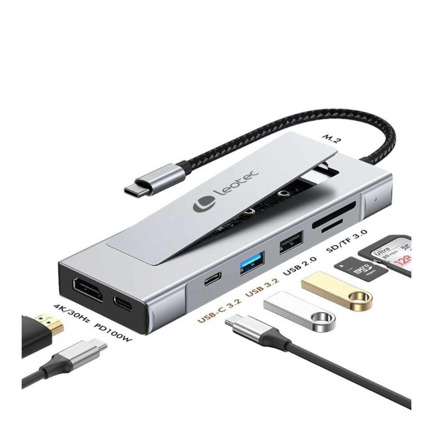 Leotec Docking USB-C · HDMI 4K · SSD M.2 · Lector SD/MicroSD · PD