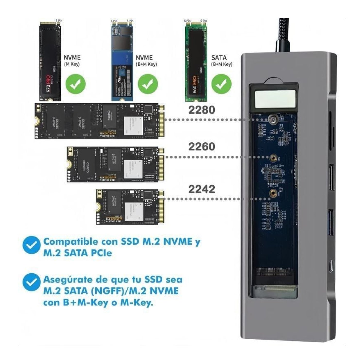 Leotec Docking USB-C · HDMI 4K · SSD M.2 · Lector SD/MicroSD · PD