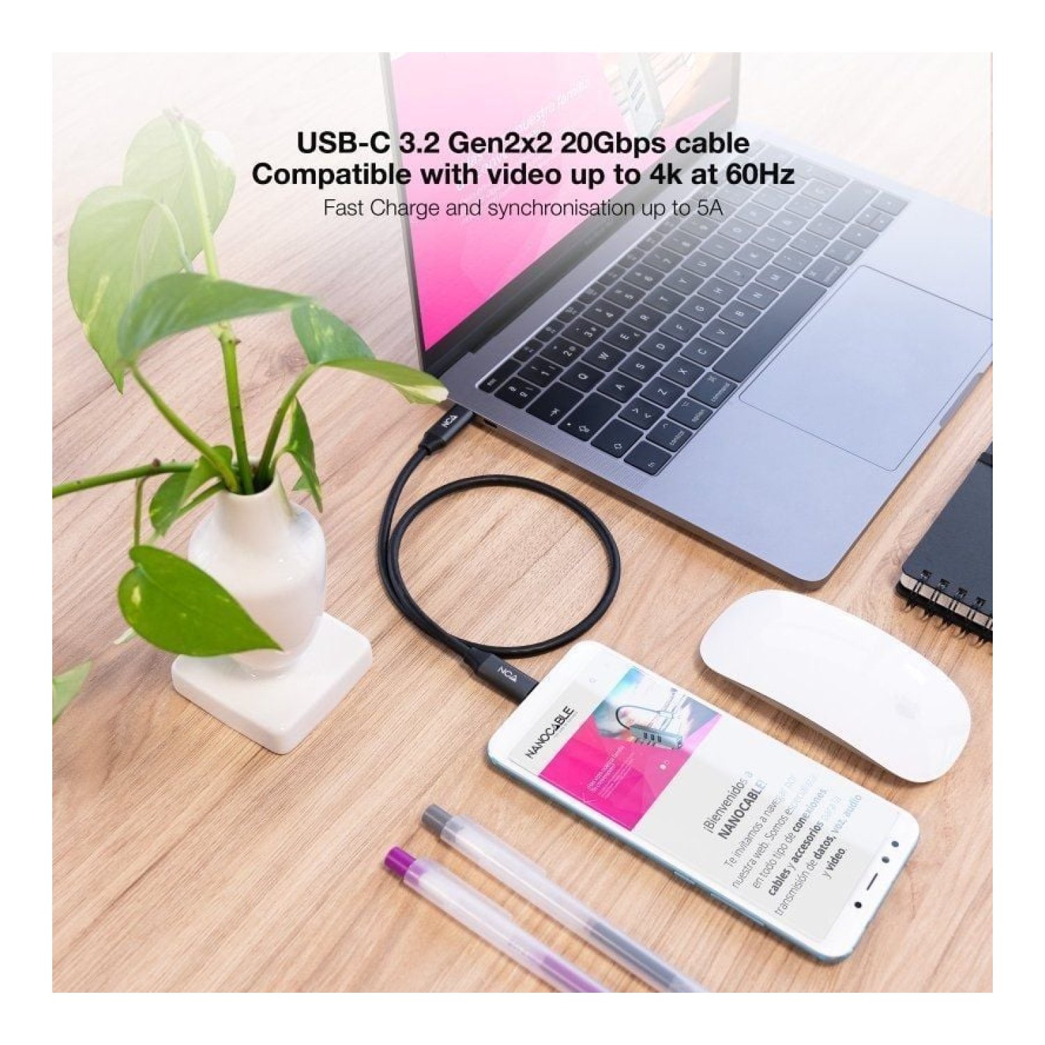 Nanocable · Cable USB-C 3.2 · 100W · 20Gbps · 1,5m