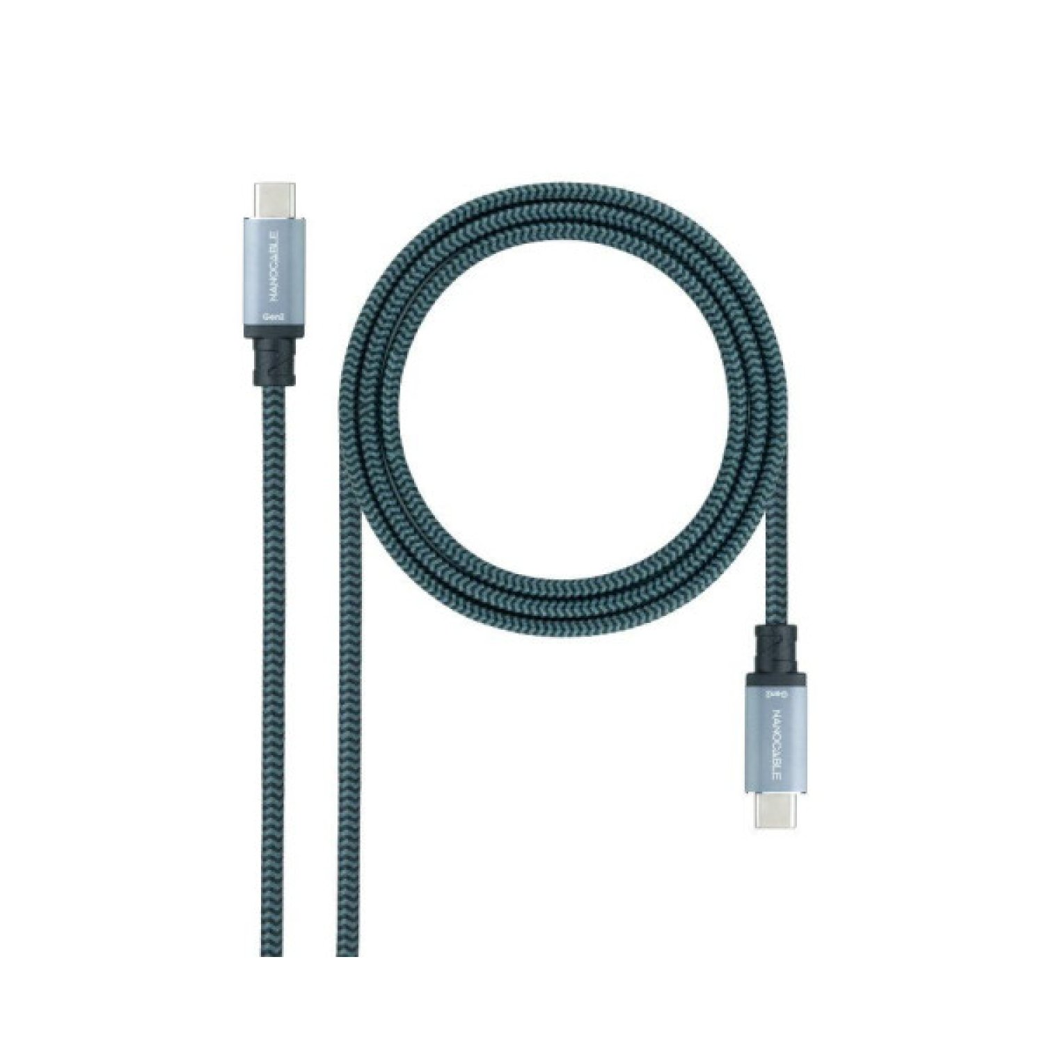 Nanocable · Cable USB-C 3.1 · 100W · 10Gbps · 1m · Gris y Negro