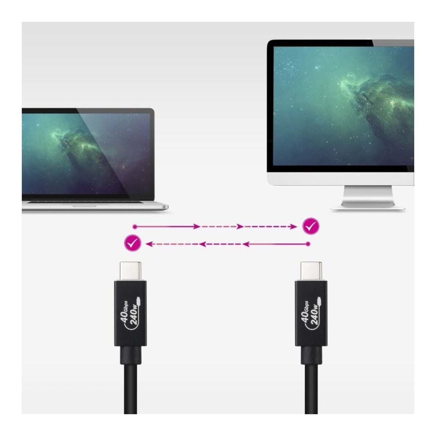 Nanocable · Cable USB 4.0 · USB-C a USB-C · 240W · 40Gbps · 1,8m · Negro