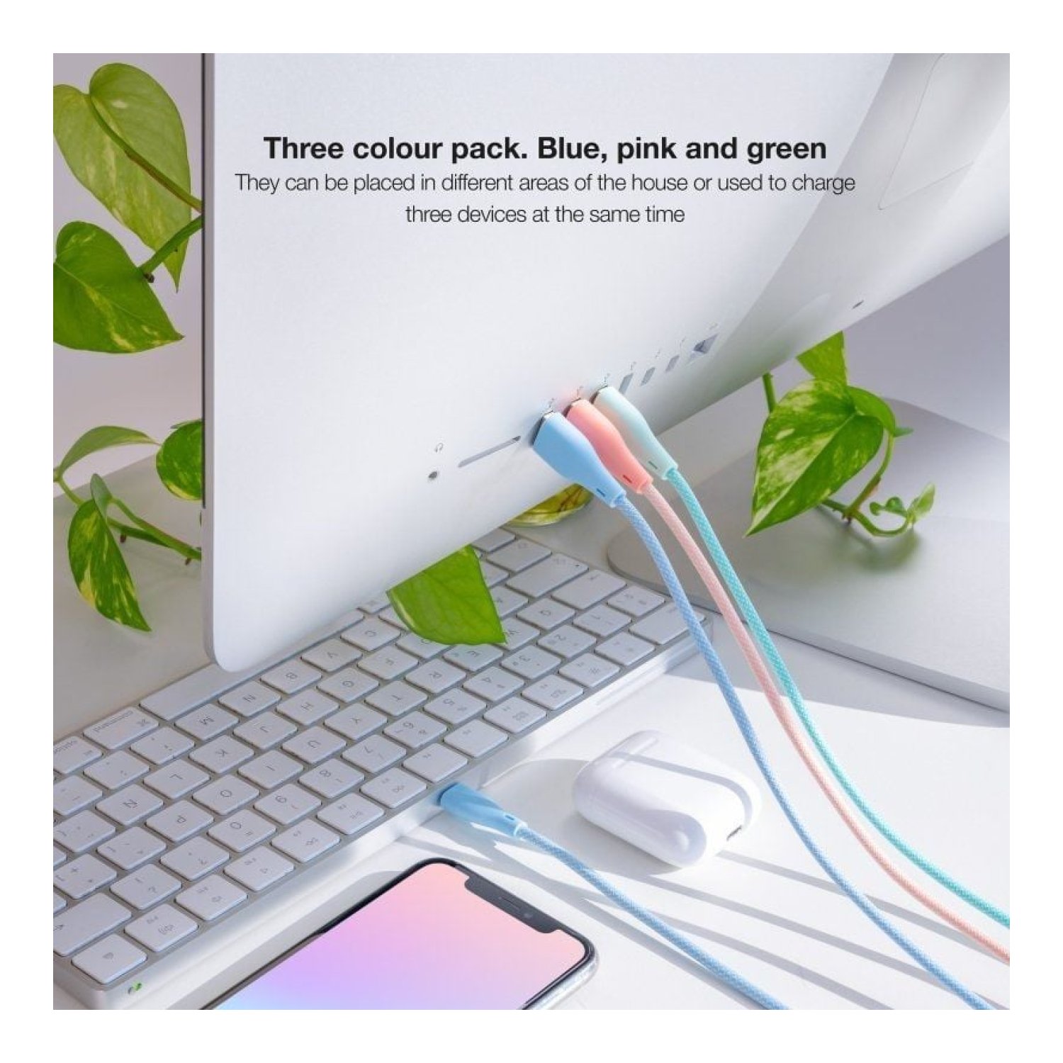 Nanocable · Cable USB 2.0 Lightning · 1m · 3 Unidades · Rosa/Azul/Verde