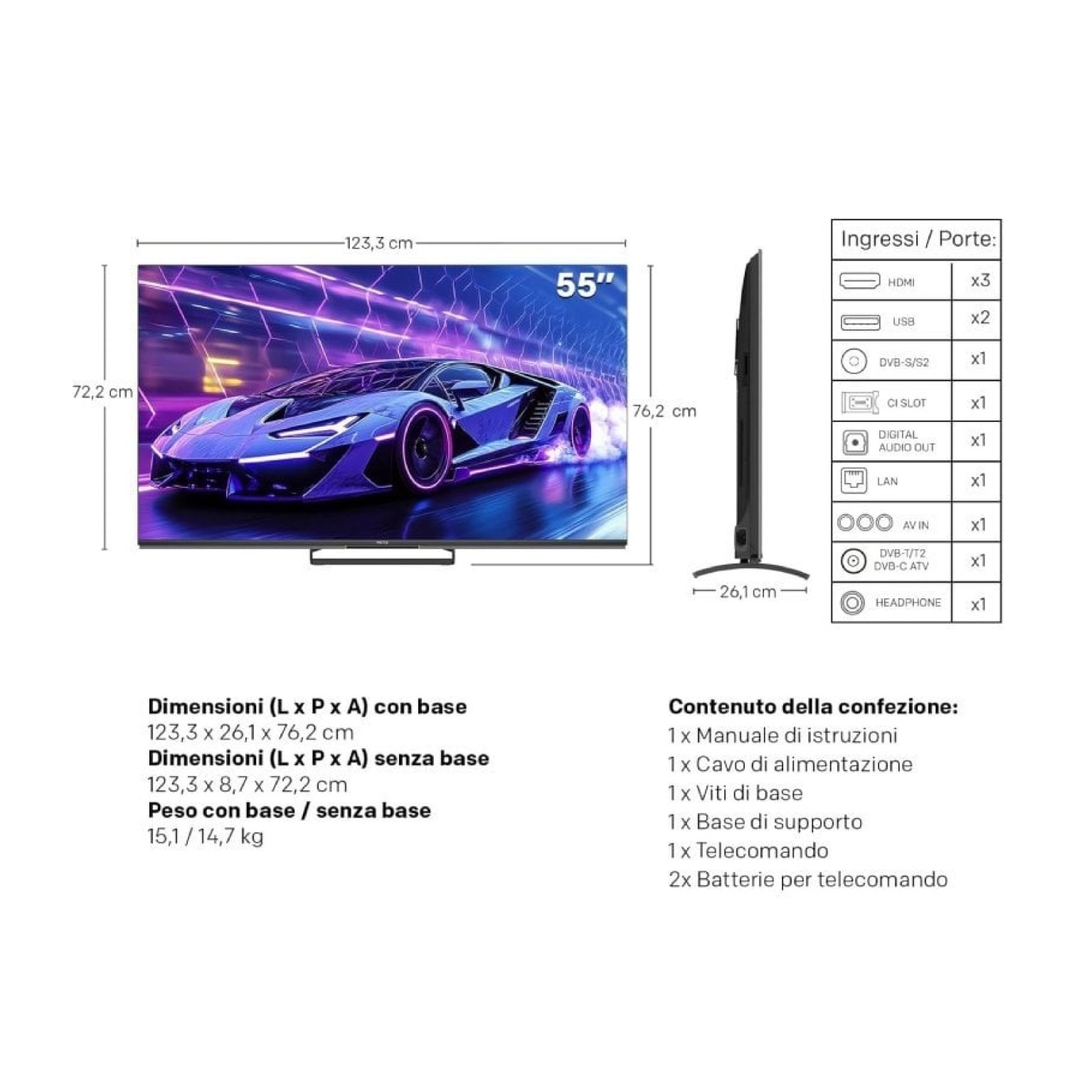 Metz QLED-MiniLED 55MNE8000Z · 55" · 4K Ultra HD · Smart TV · WiFi