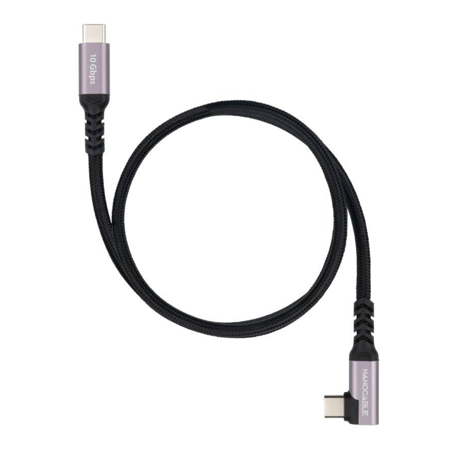 Nanocable · Cable USB-C a USB-C · 3m · 100W · 10Gbps · Acodado · Negro