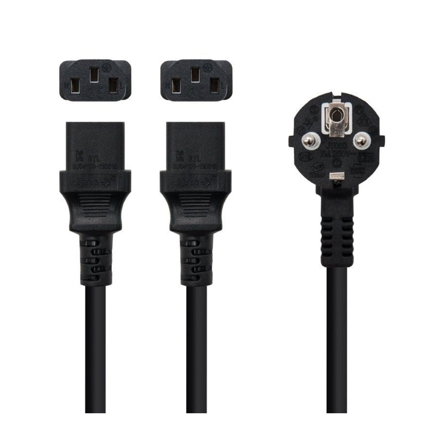 Nanocable · Cable Alimentación · Schuko Macho a 2x C13 · 1,8m · Negro