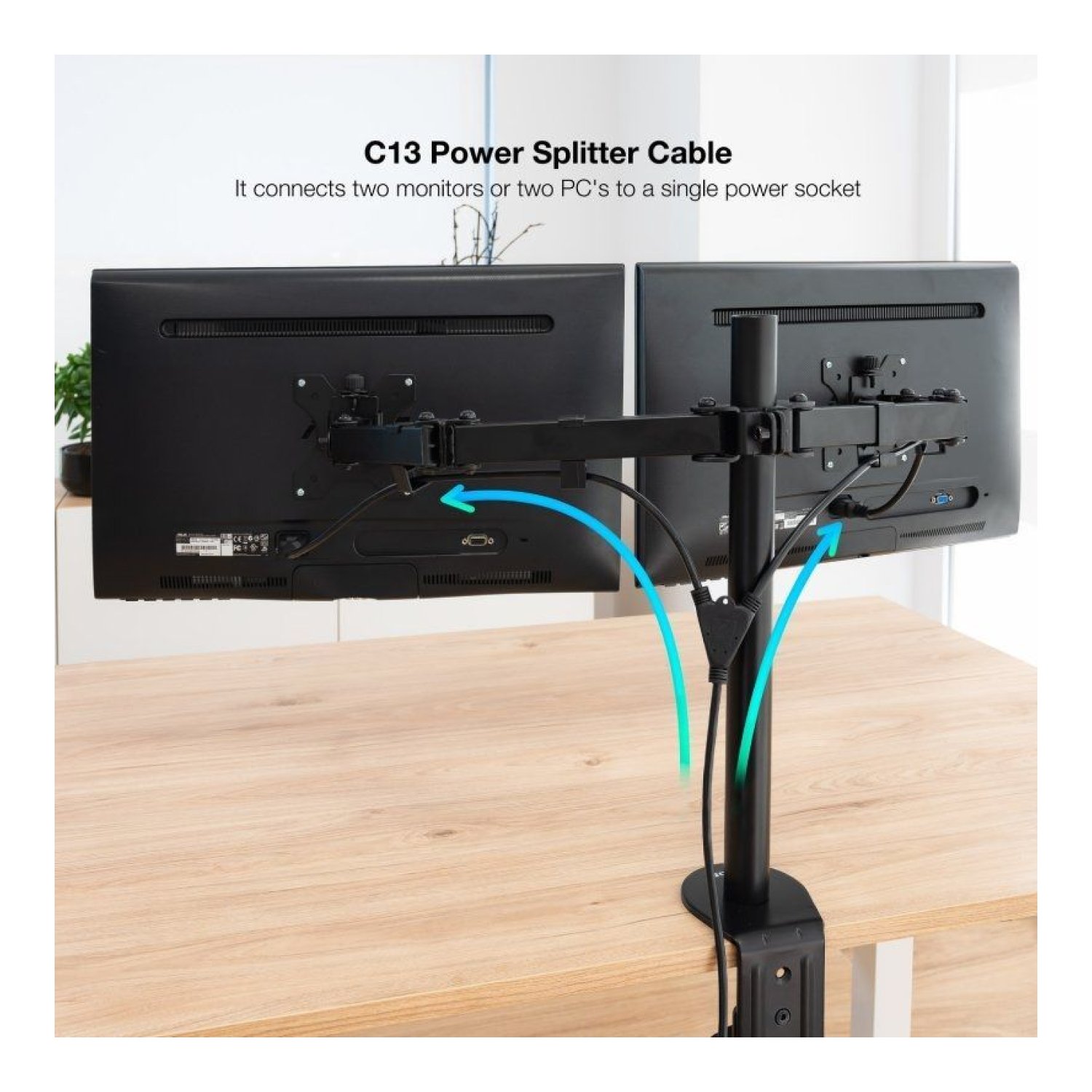 Nanocable · Cable Alimentación · Schuko Macho a 2x C13 · 1,8m · Negro