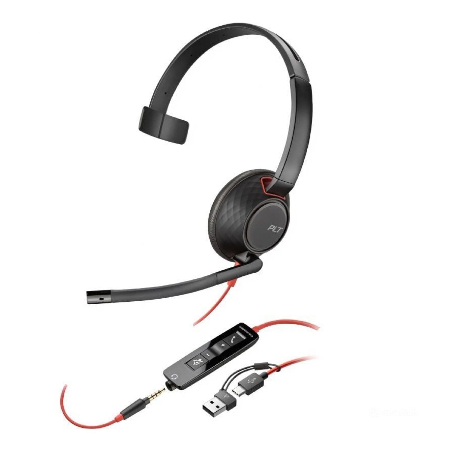 Poly Blackwire 5210 · Auricular con Micrófono · Jack 3.5mm + USB-C/A · Negro