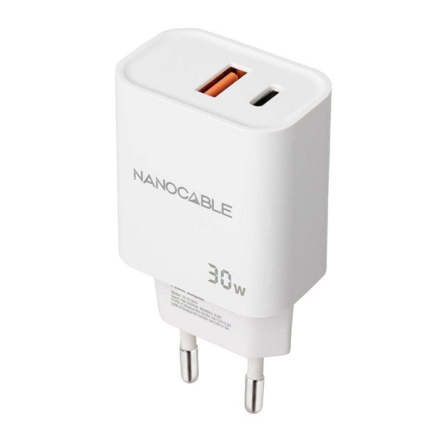 Nanocable Cargador USB + USB-C · 30W · Blanco