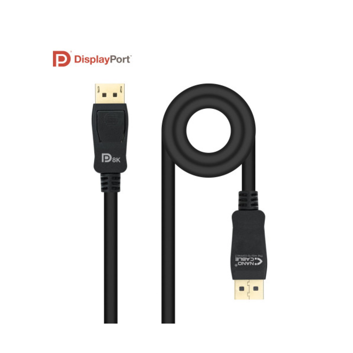 Nanocable DisplayPort 1.4 8K · 1,5m · DisplayPort Macho · Certificado · Negro
