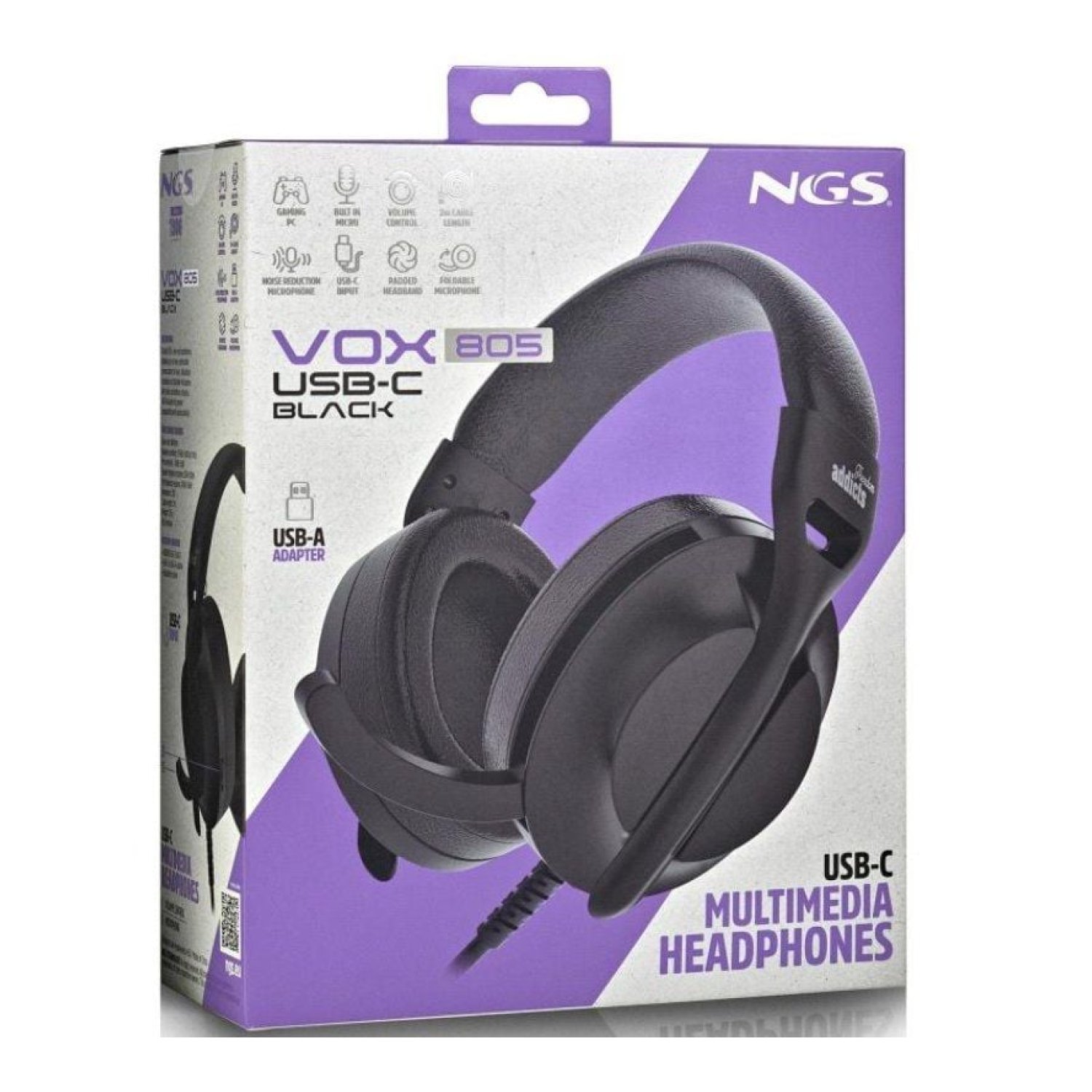NGS VOX805 · Auriculares USB-C con Micrófono · Negros