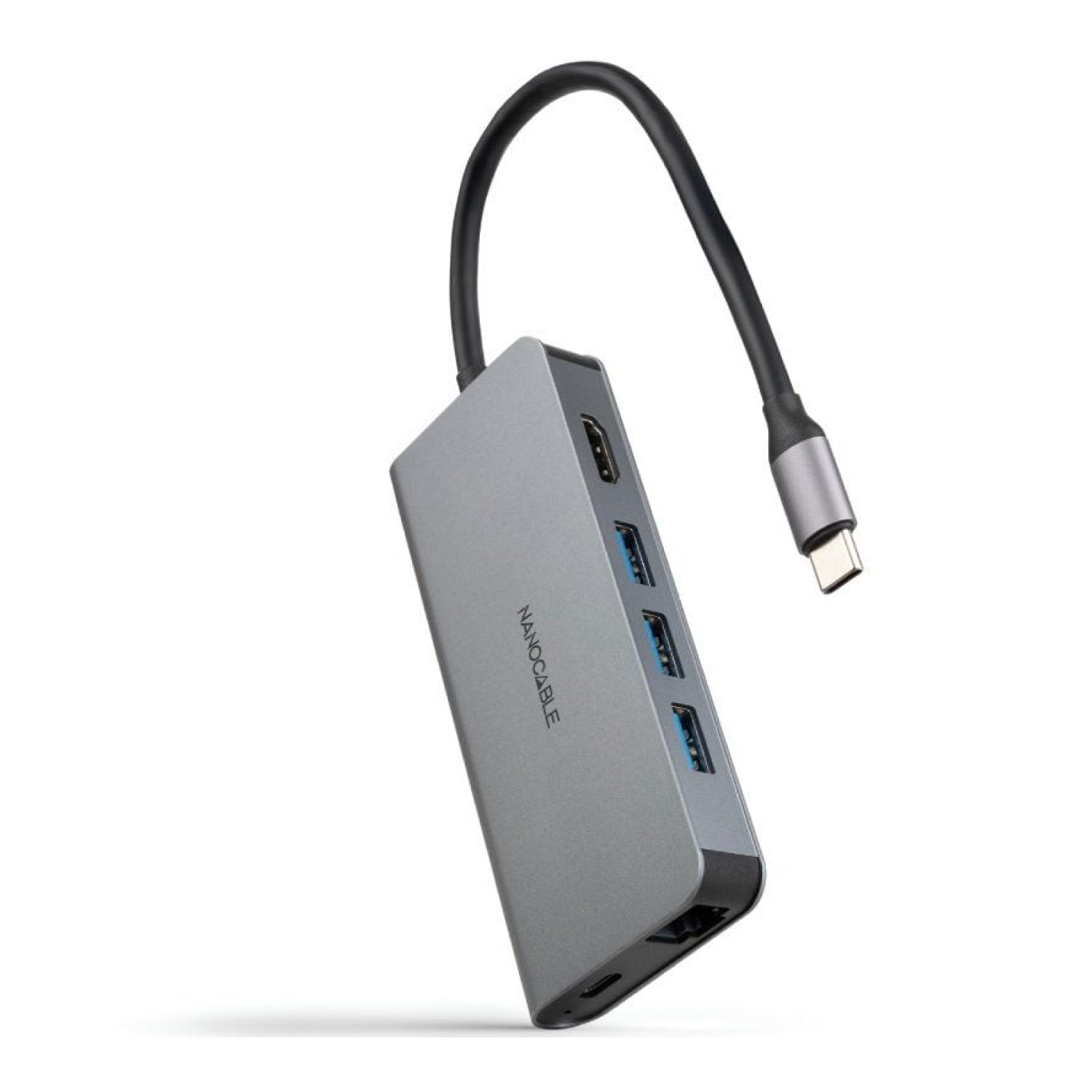 Nanocable Docking USB-C · 3x USB 3.0 · HDMI 4K · Ethernet RJ45 · Lector Tarjetas · PD 100W · Gris