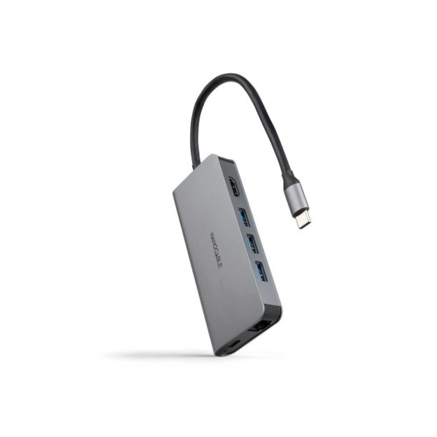 Nanocable Docking USB-C · 3x USB 3.0 · HDMI 4K · Ethernet RJ45 · Lector Tarjetas · PD 100W · Gris