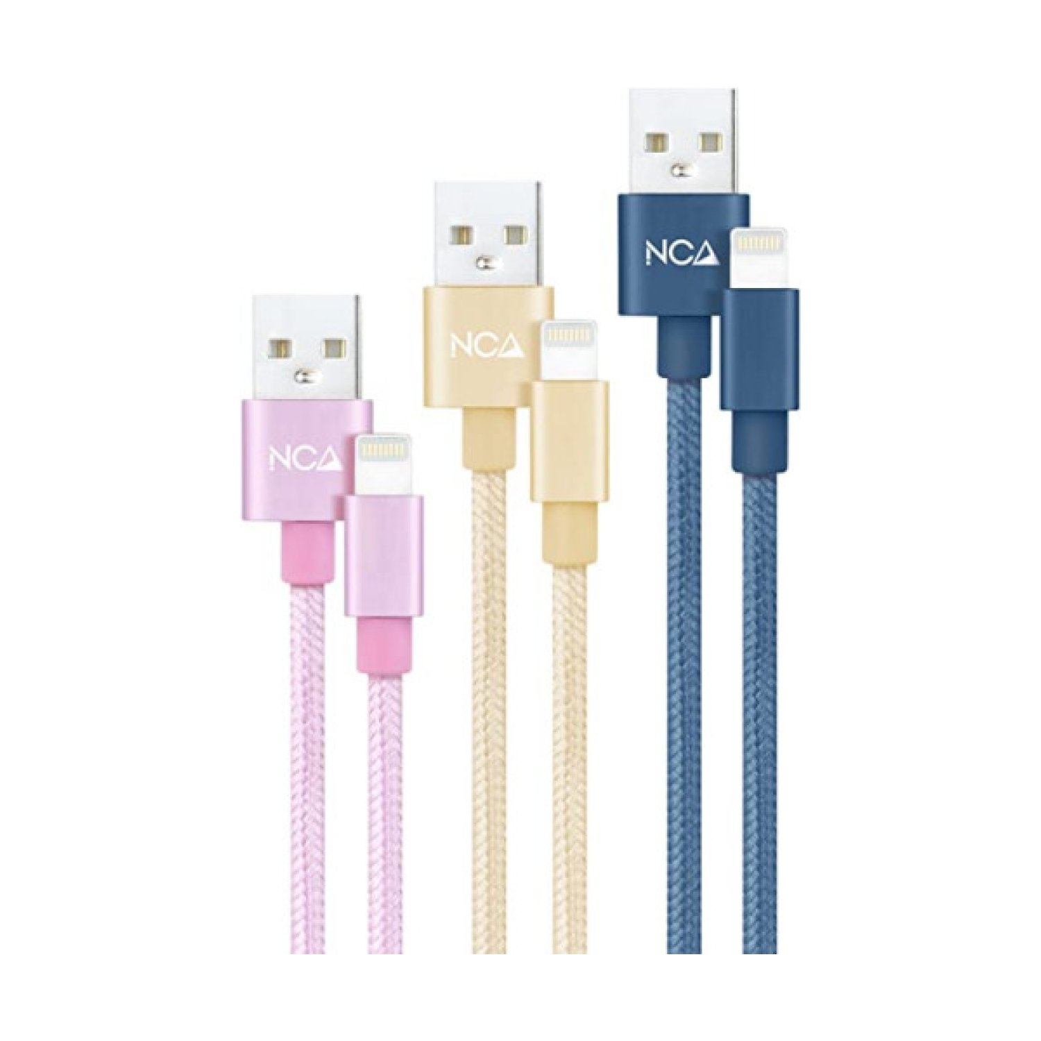Nanocable · Cable USB 2.0 Lightning · 1m · Pack 3 unidades · Rosa, Dorado, Azul