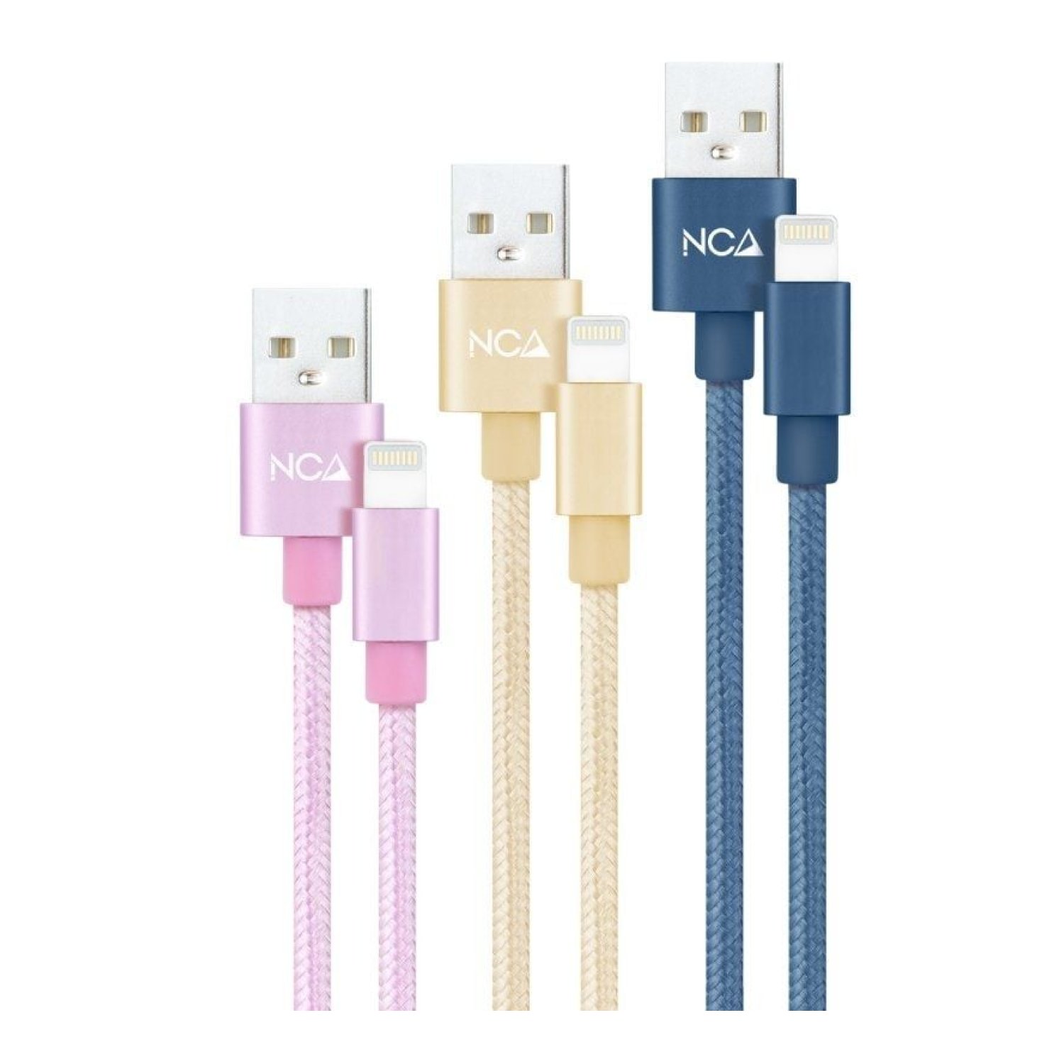 Nanocable · Cable USB 2.0 Lightning · 1m · Pack 3 unidades · Rosa, Dorado, Azul