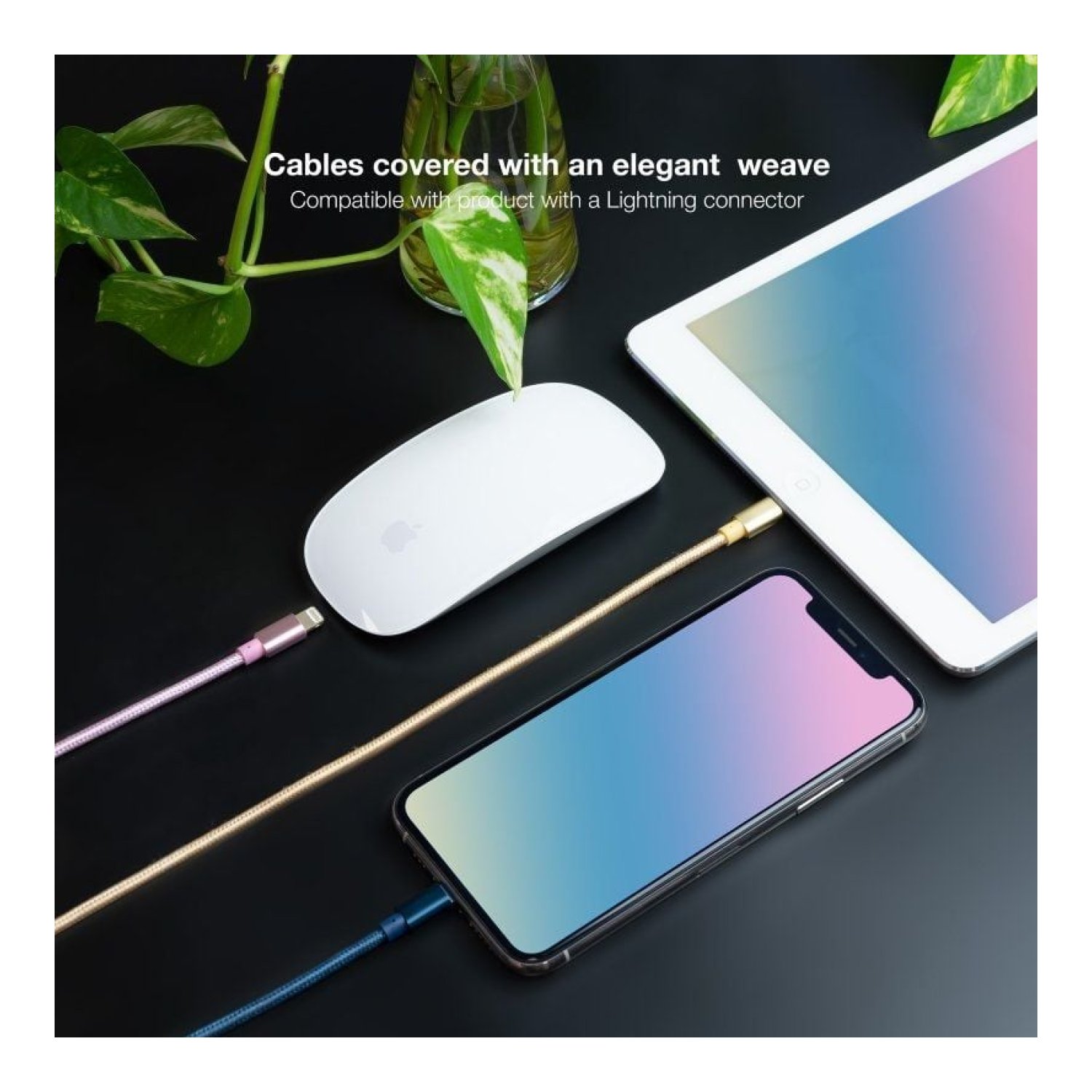 Nanocable · Cable USB 2.0 Lightning · 1m · Pack 3 unidades · Rosa, Dorado, Azul