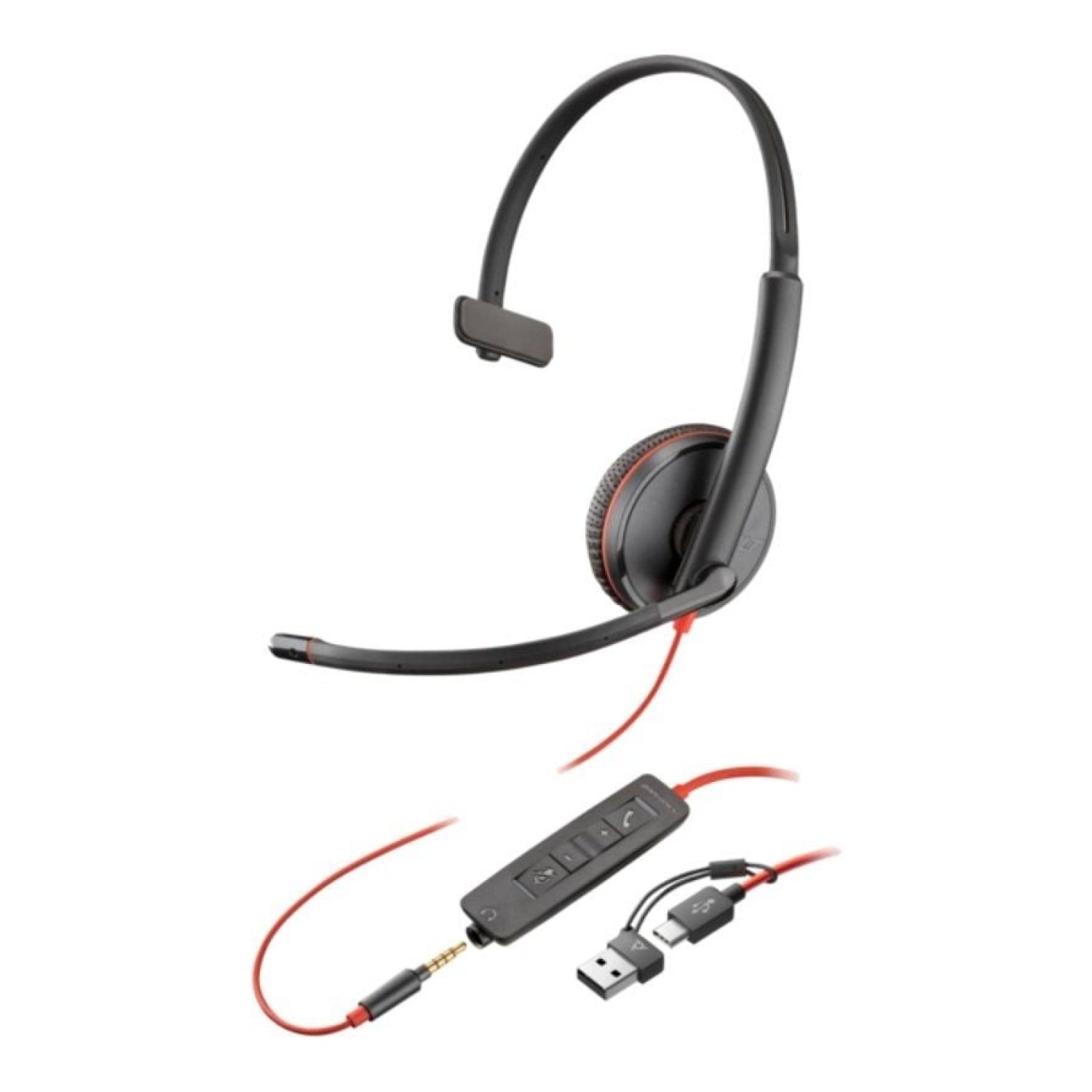 Poly Blackwire 3215 · Auricular con Micrófono · 3.5mm + USB Tipo-C · Negro