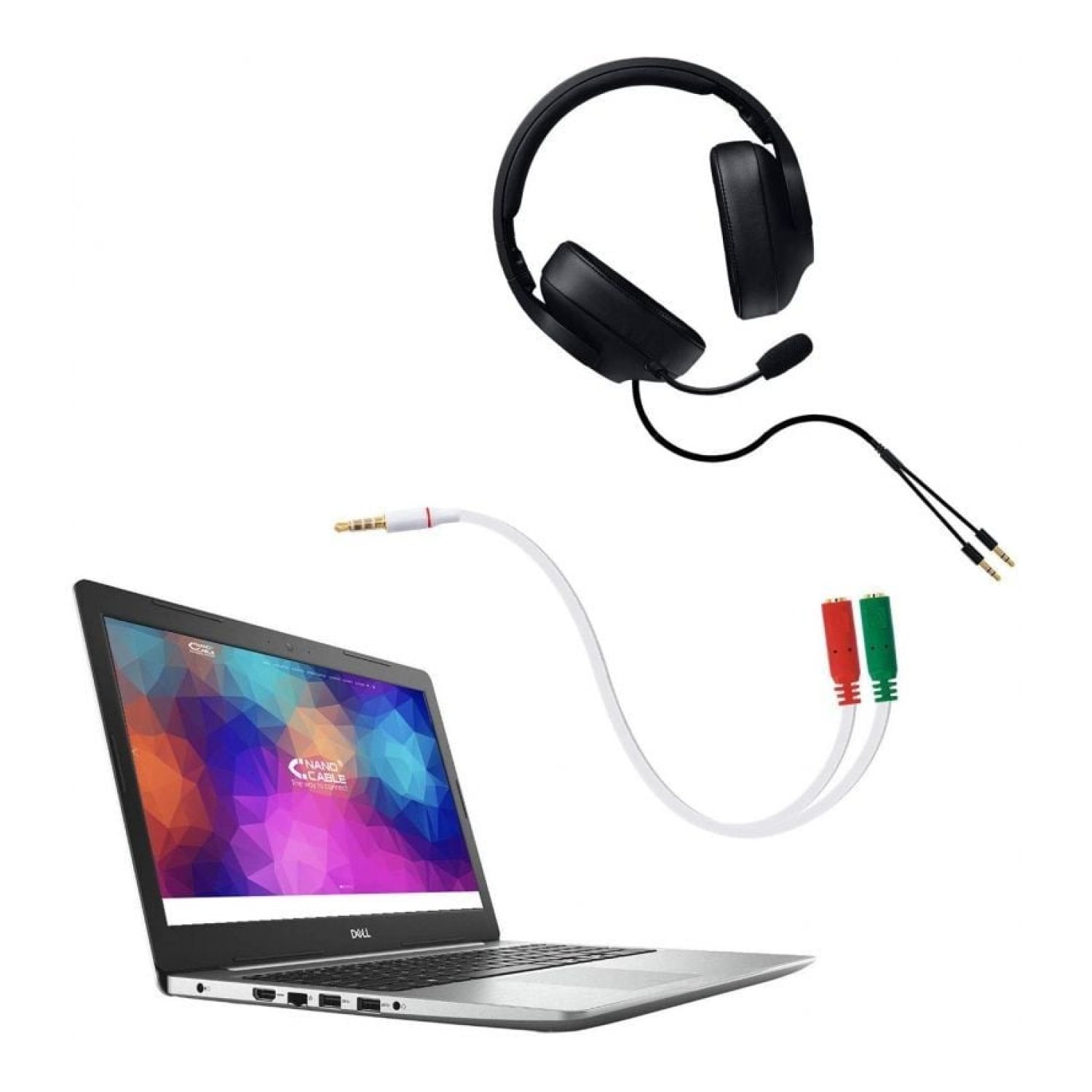 Nanocable · Cable Estéreo Jack 3.5 · Macho a 2x Hembra · 20cm · Blanco