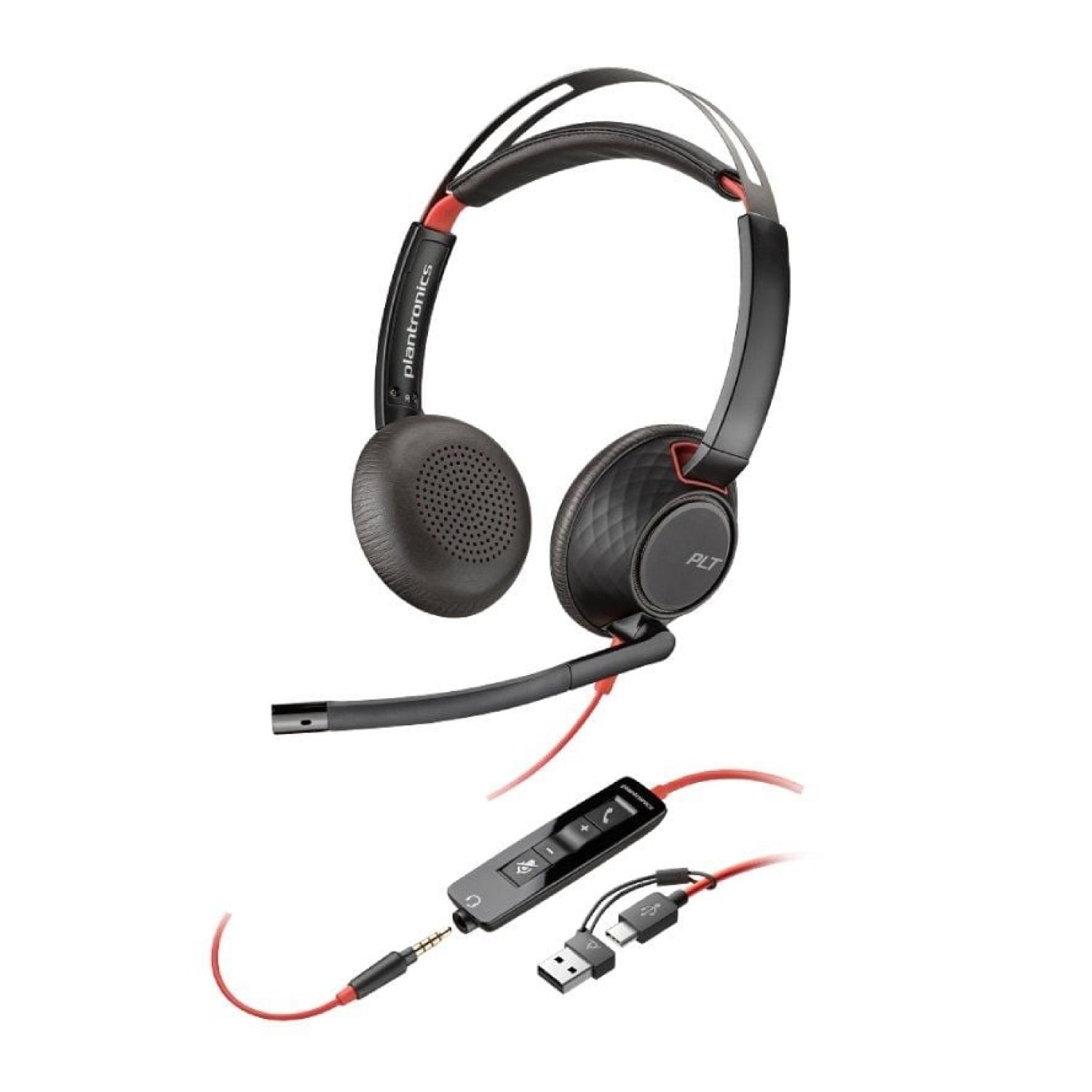 Poly Blackwire 5220 · Auriculares USB-C · Micrófono · Conector 3.5mm + USB-C · Negros