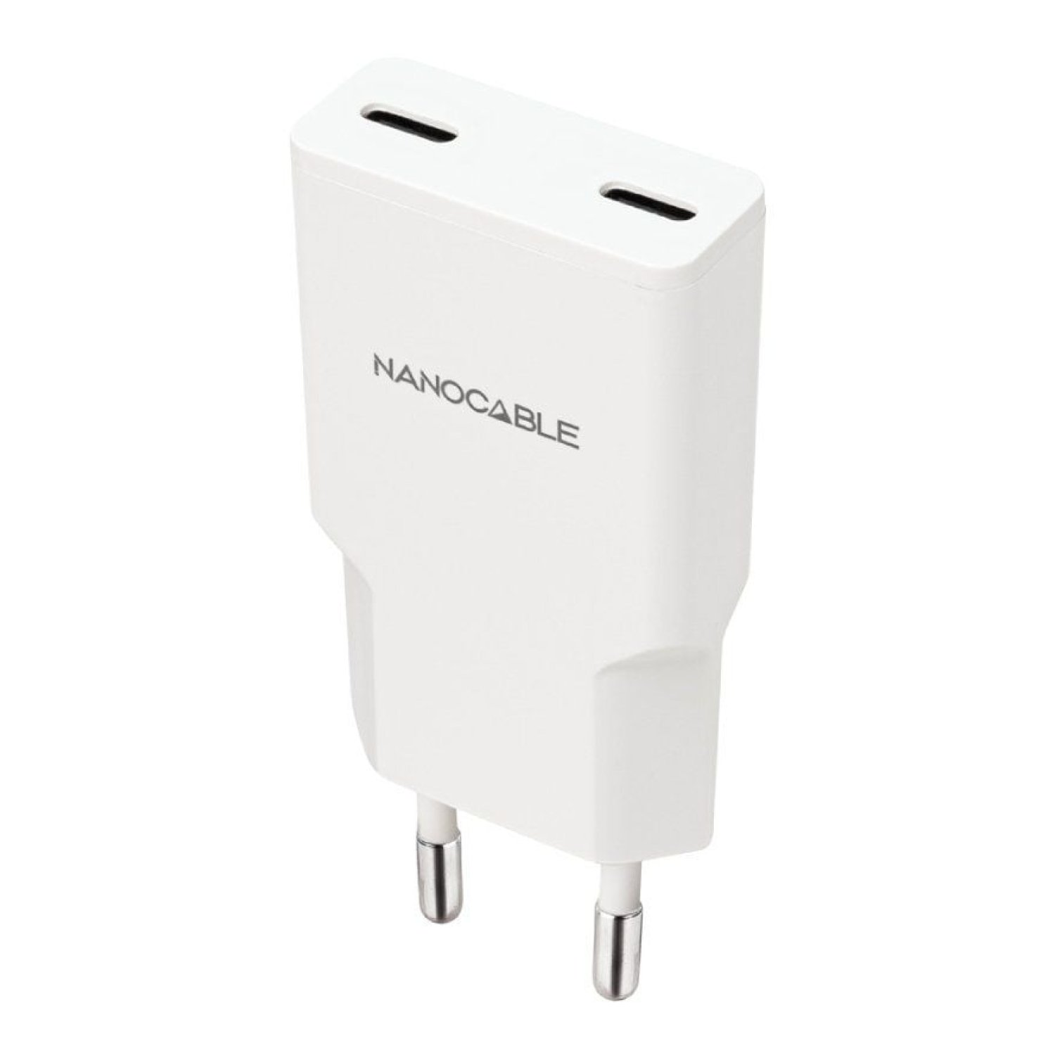 Nanocable Cargador Pared · 2x USB Tipo-C · 25W · Blanco