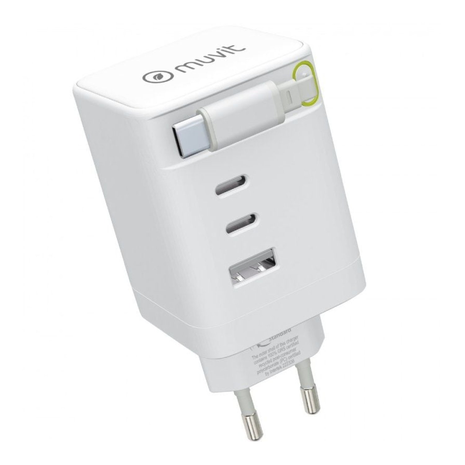 Muvit For Change · Cargador de Pared 100W · 1 USB + 2 USB-C