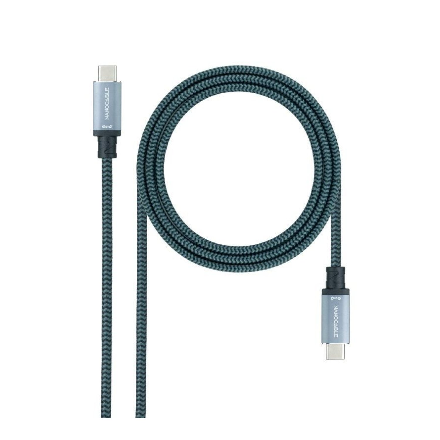 Nanocable · Cable USB 3.1 Tipo-C · 2m · 100W · 10Gbps · Gris y Negro