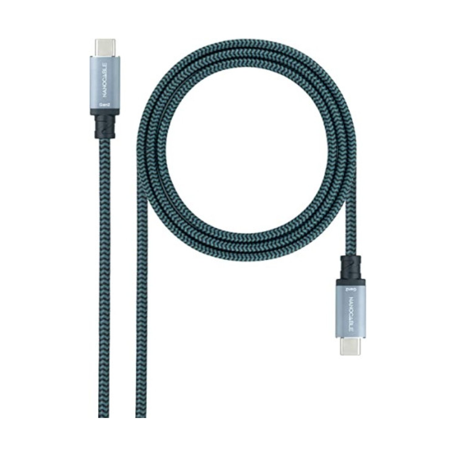 Nanocable · Cable USB 3.1 Tipo-C · 2m · 100W · 10Gbps · Gris y Negro