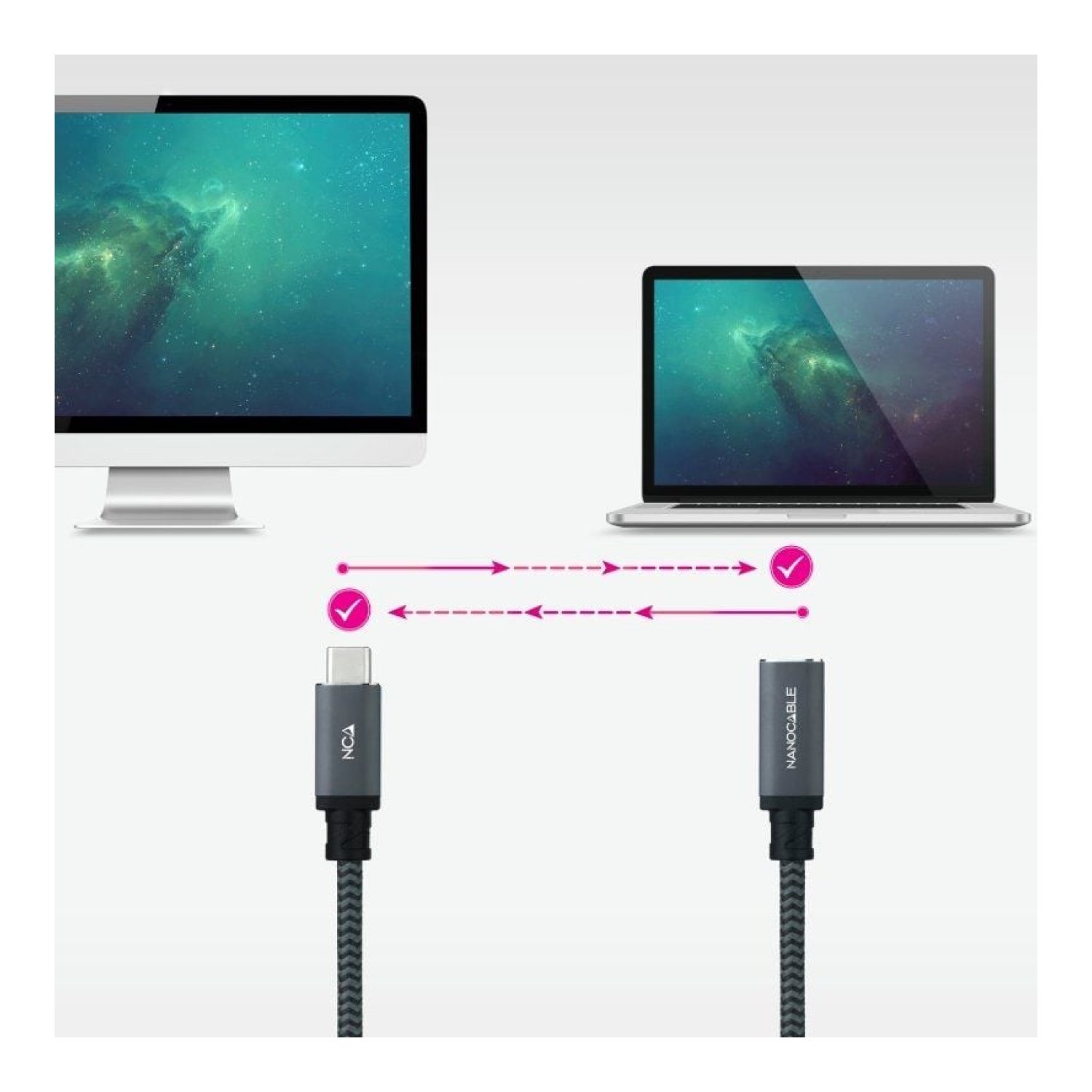 Nanocable Cable Alargador USB-C 3.2 · 1,5m · Macho-Hembra · Negro