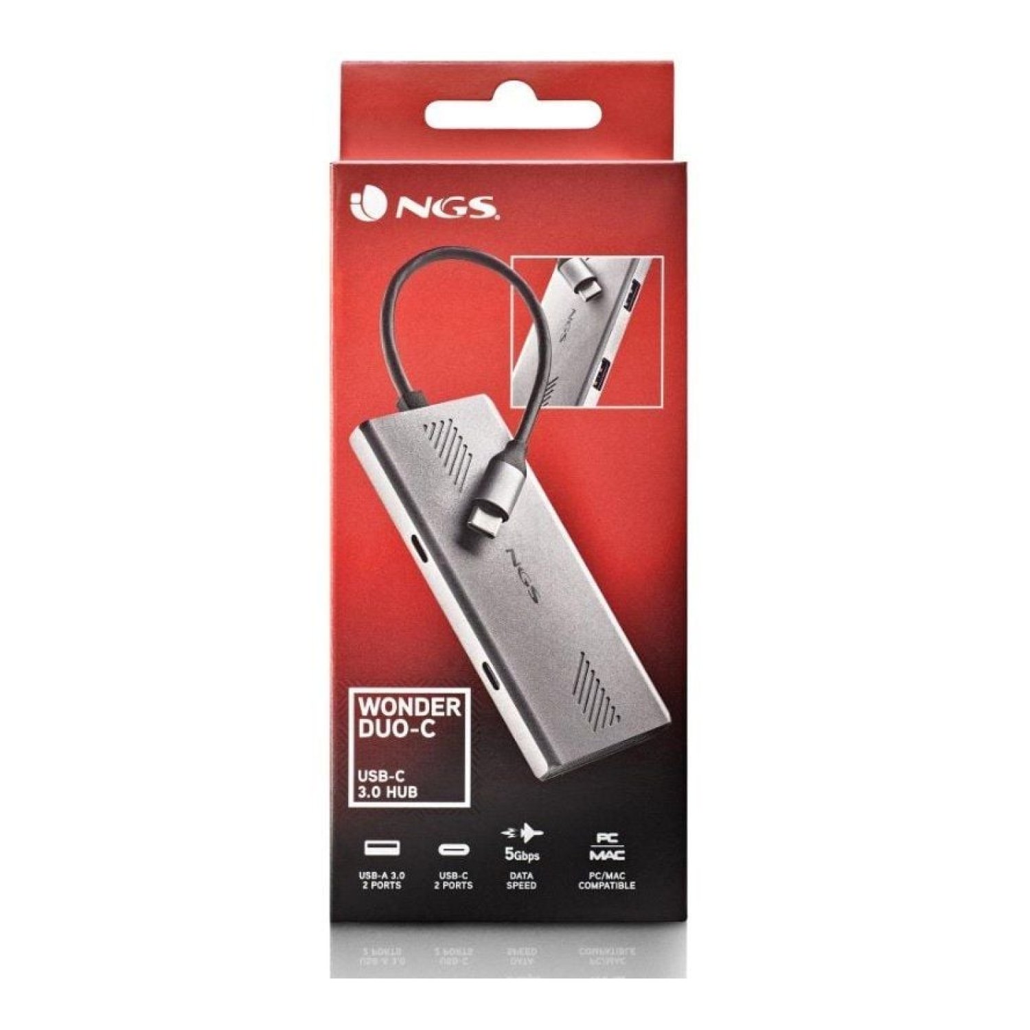Hub USB Tipo-C NGS WonderDuo-C / 2xUSB/ 2xUSB Tipo-C/ Gris