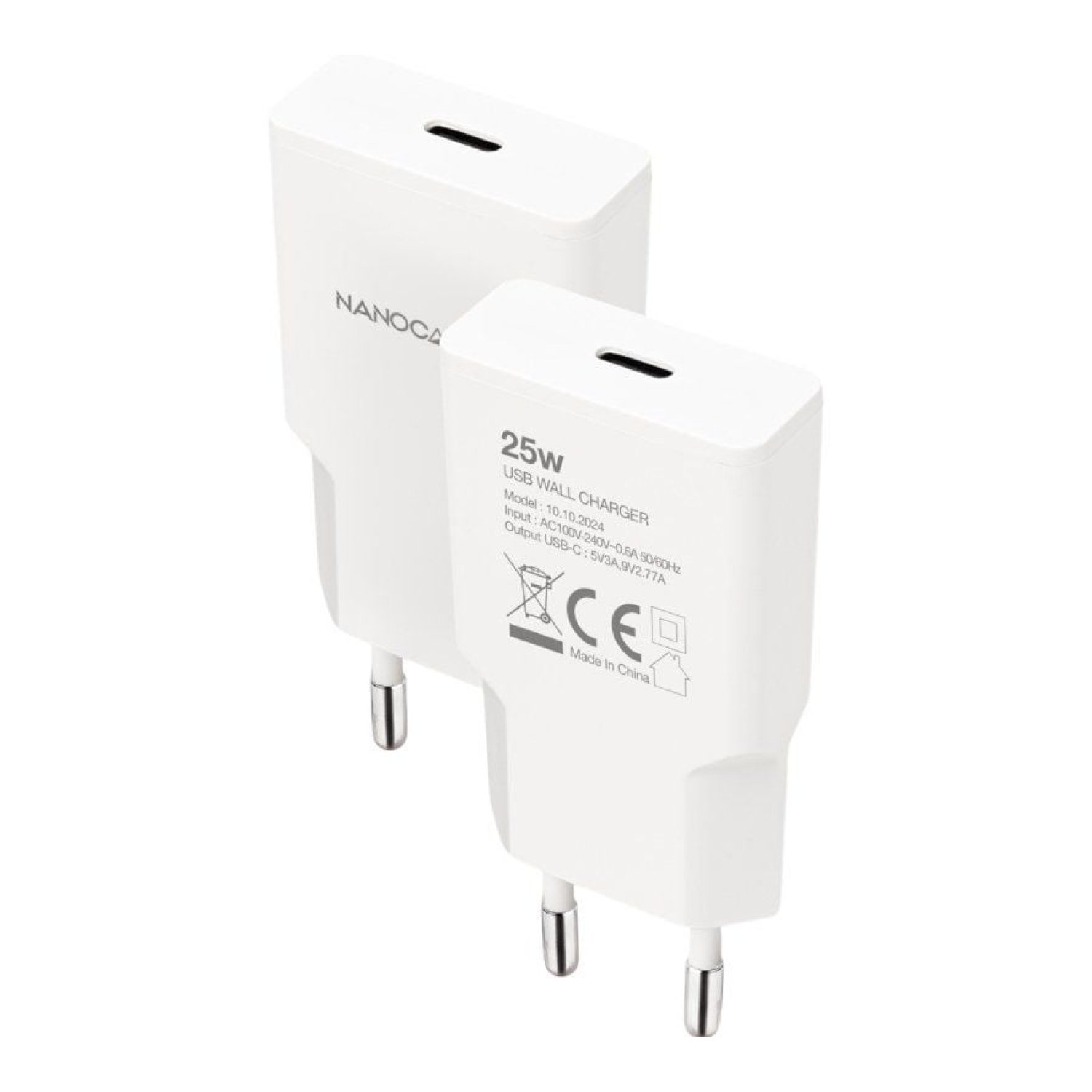 Nanocable Cargador Pared · USB-C · 25W · Blanco