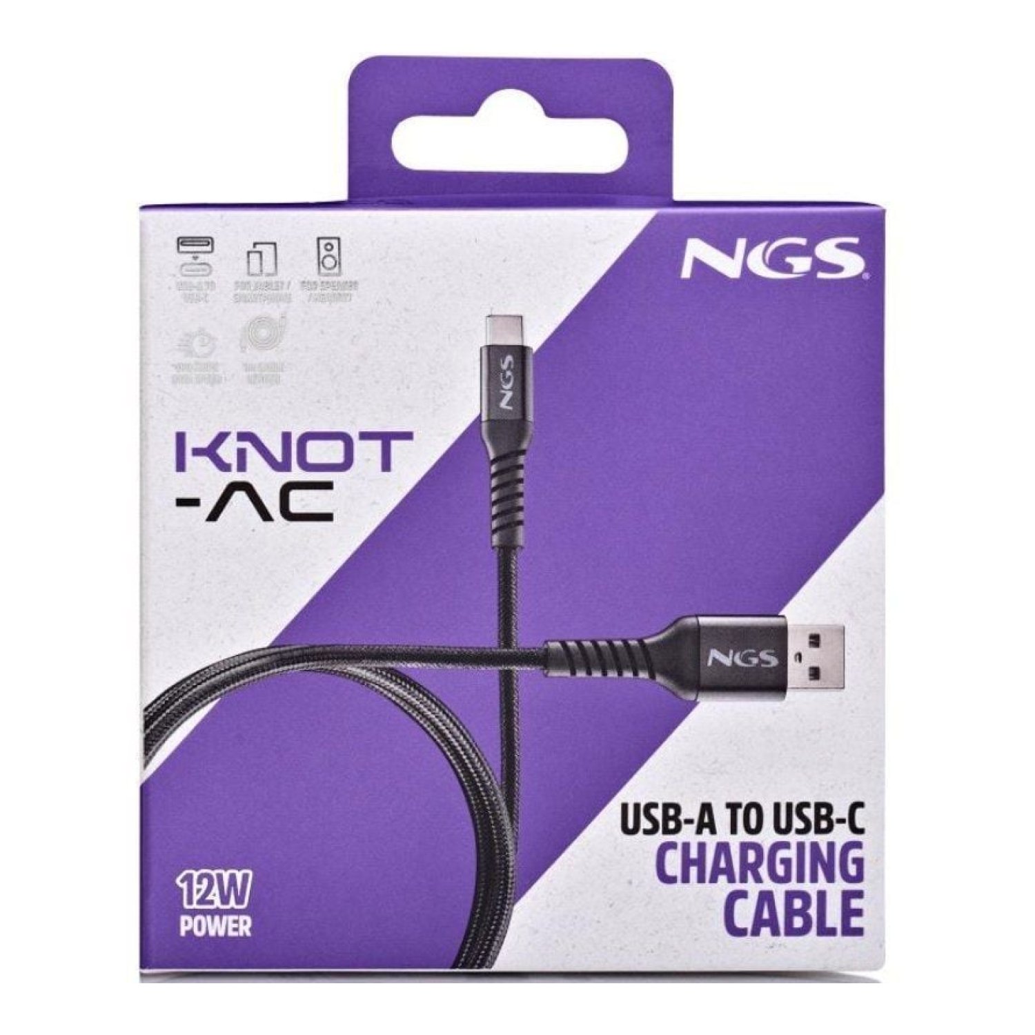 NGS Knot-AC · Cable USB 2.0 a USB-C · 480 Mbps · 1m · Negro