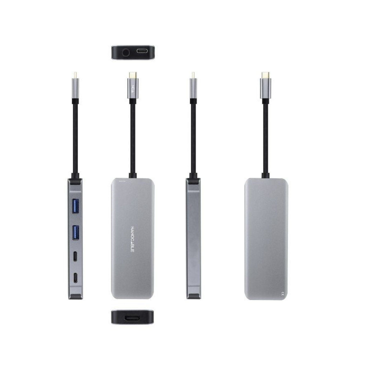 Nanocable Docking USB-C · 2x USB · HDMI 4K · 2x USB-C · USB-C PD · Gris
