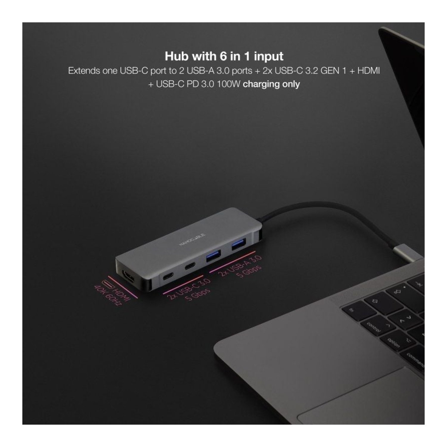 Nanocable Docking USB-C · 2x USB · HDMI 4K · 2x USB-C · USB-C PD · Gris