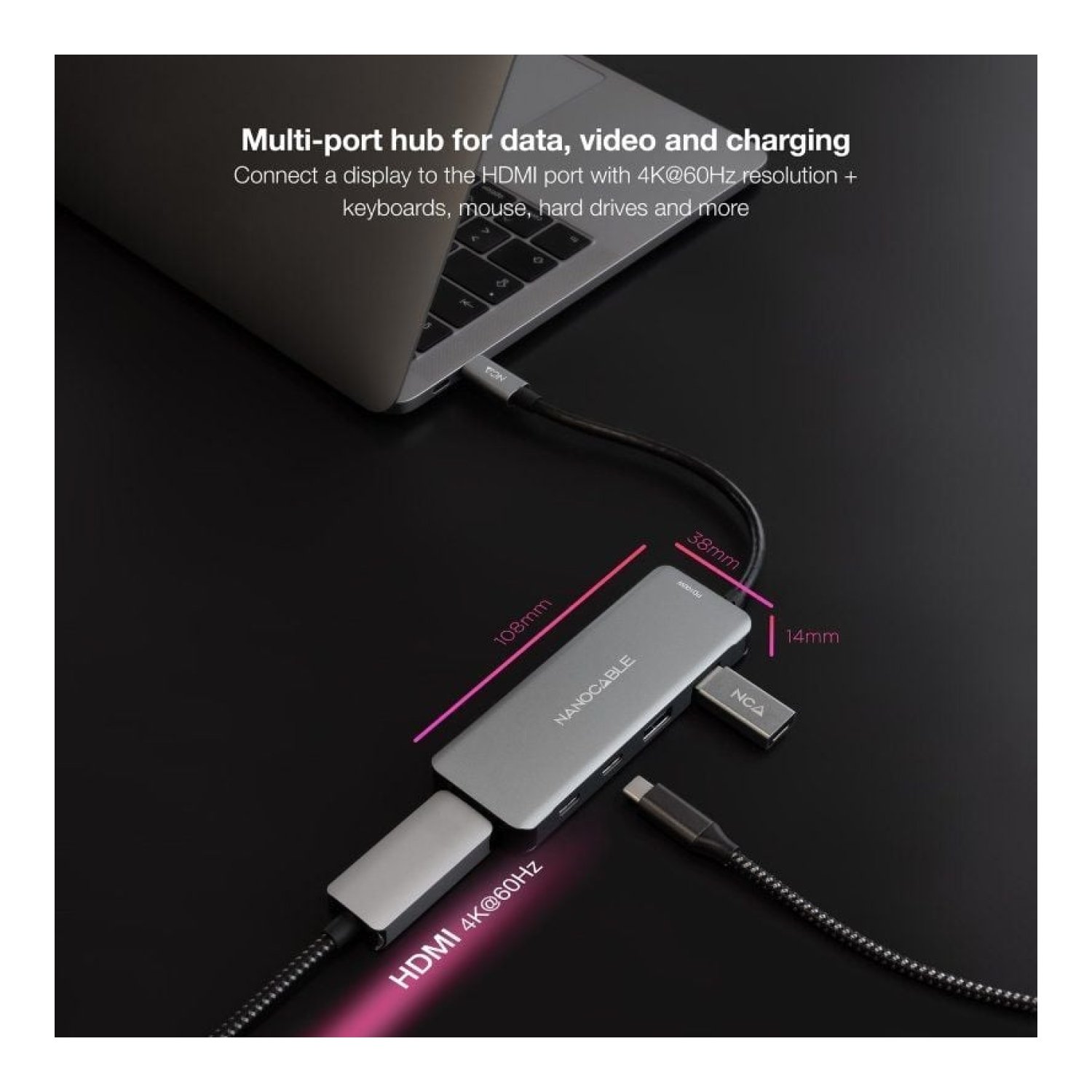 Nanocable Docking USB-C · 2x USB · HDMI 4K · 2x USB-C · USB-C PD · Gris
