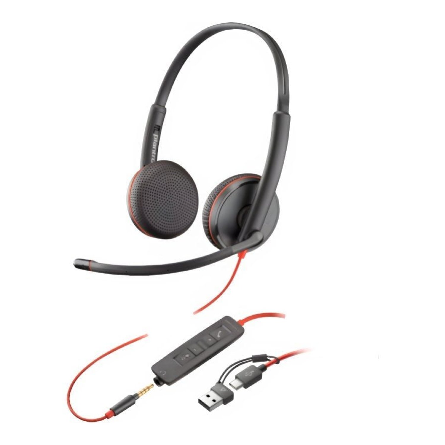 Poly Blackwire 3225 · Auriculares con Micrófono · Jack 3.5mm + USB-C · Negros