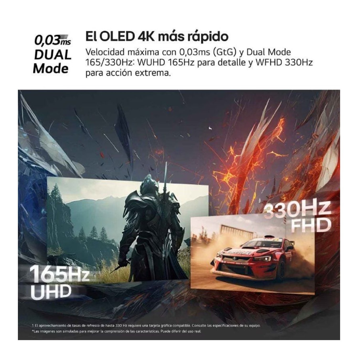 LG UltraGear 32GX850A-B · 32" 4K OLED · 330Hz · 0,03ms · Regulable en altura