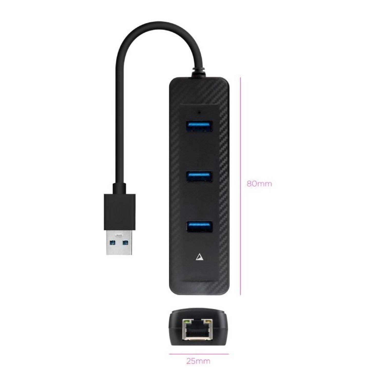 Nanocable Hub USB 3.0 · 3 Puertos USB · 1 RJ45 · Negro