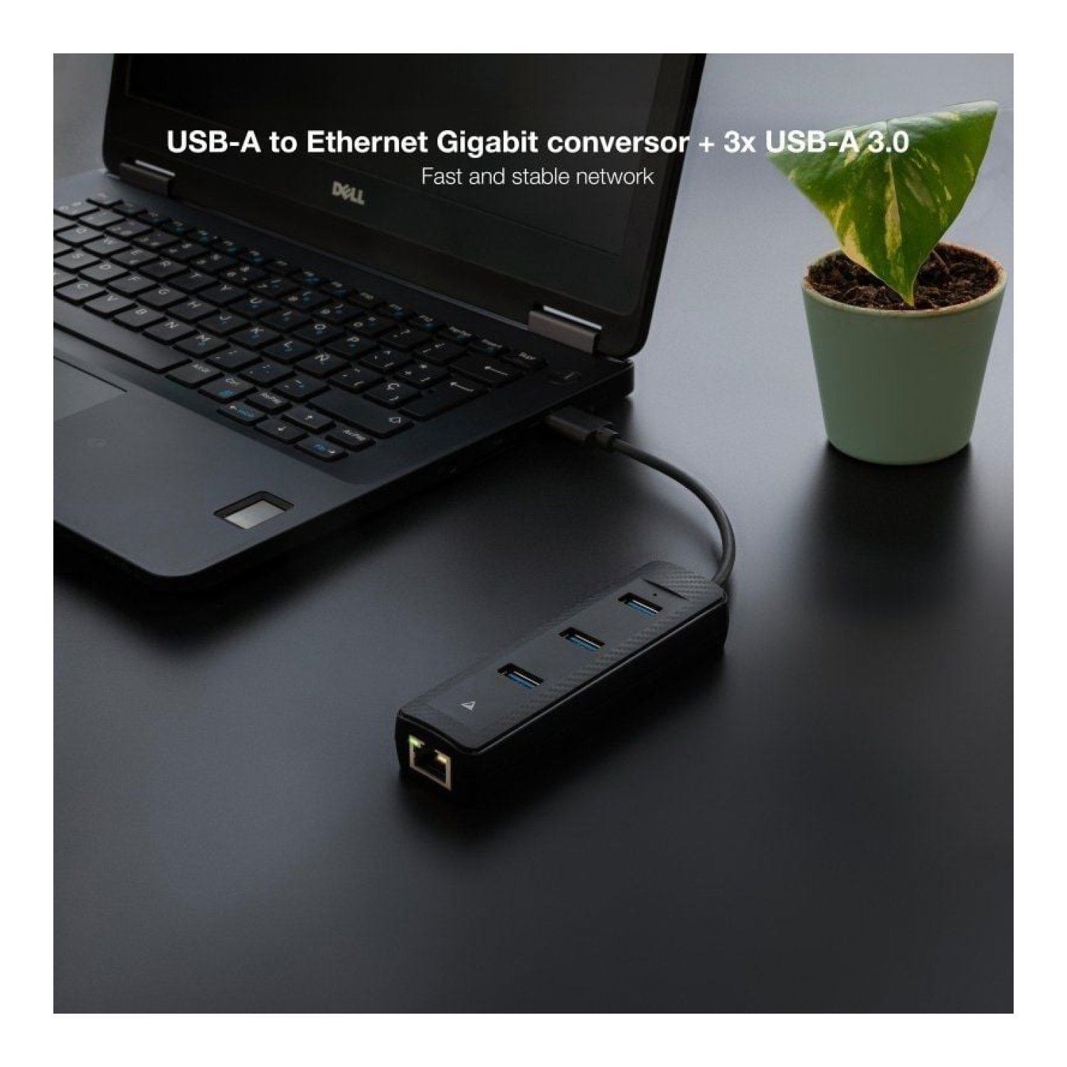 Nanocable Hub USB 3.0 · 3 Puertos USB · 1 RJ45 · Negro