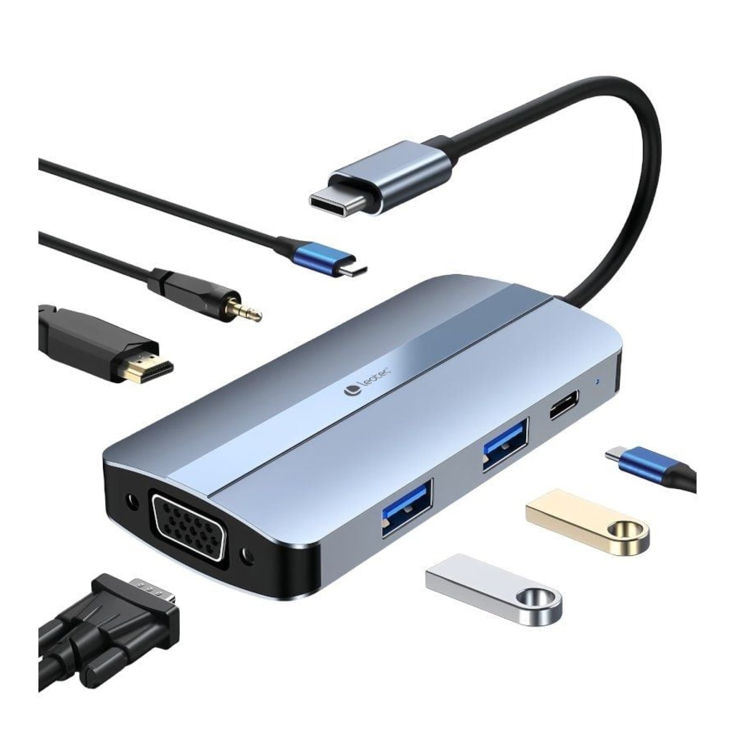 Leotec Docking USB Tipo-C · 2xUSB · HDMI 4K · VGA · Audio · Azul