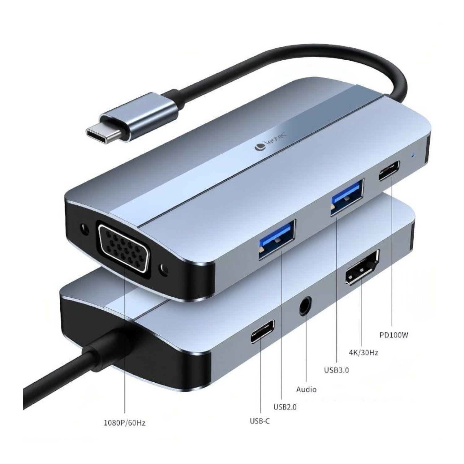Leotec Docking USB Tipo-C · 2xUSB · HDMI 4K · VGA · Audio · Azul