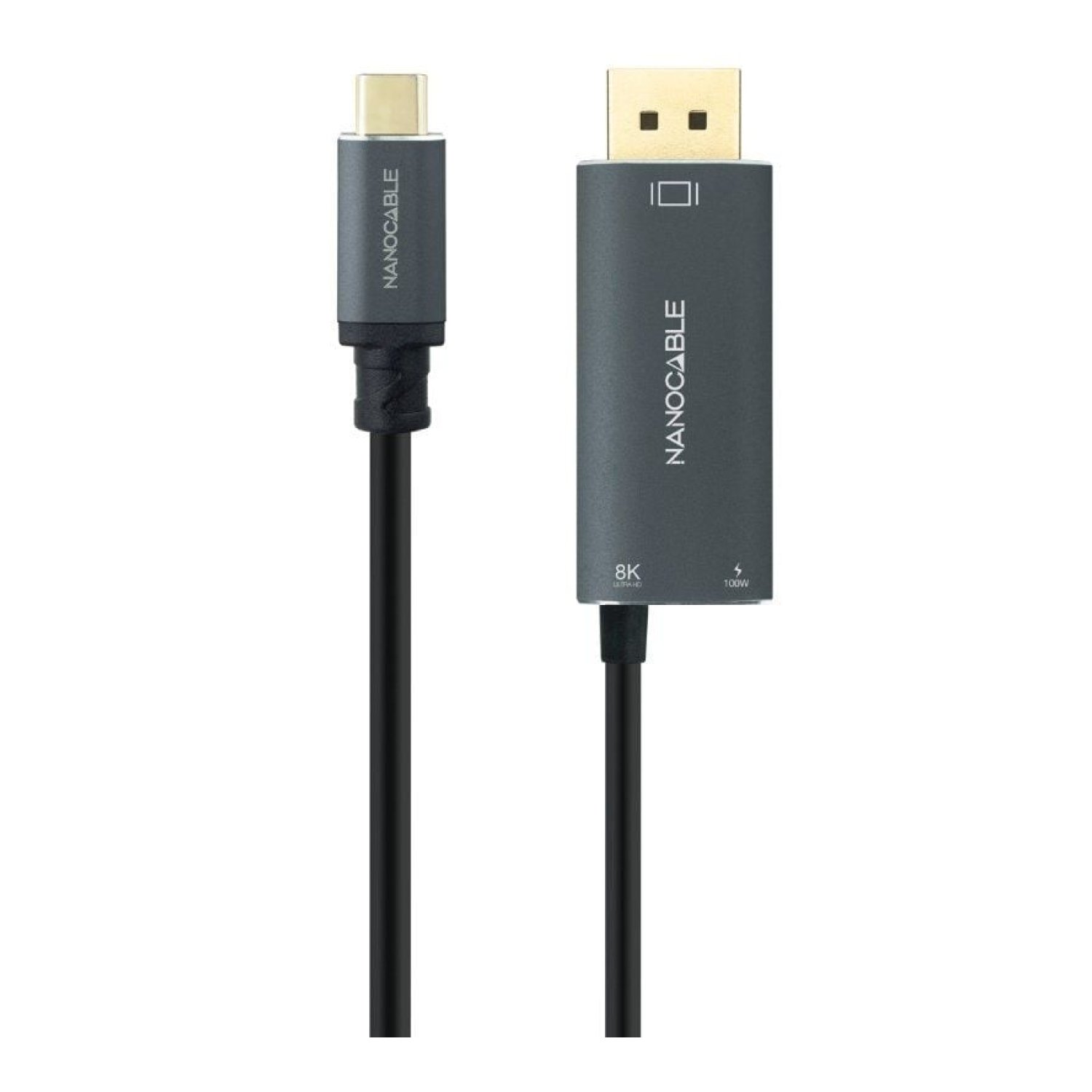 Nanocable · USB-C a DisplayPort 8K · 100W · 1,8m · Gris