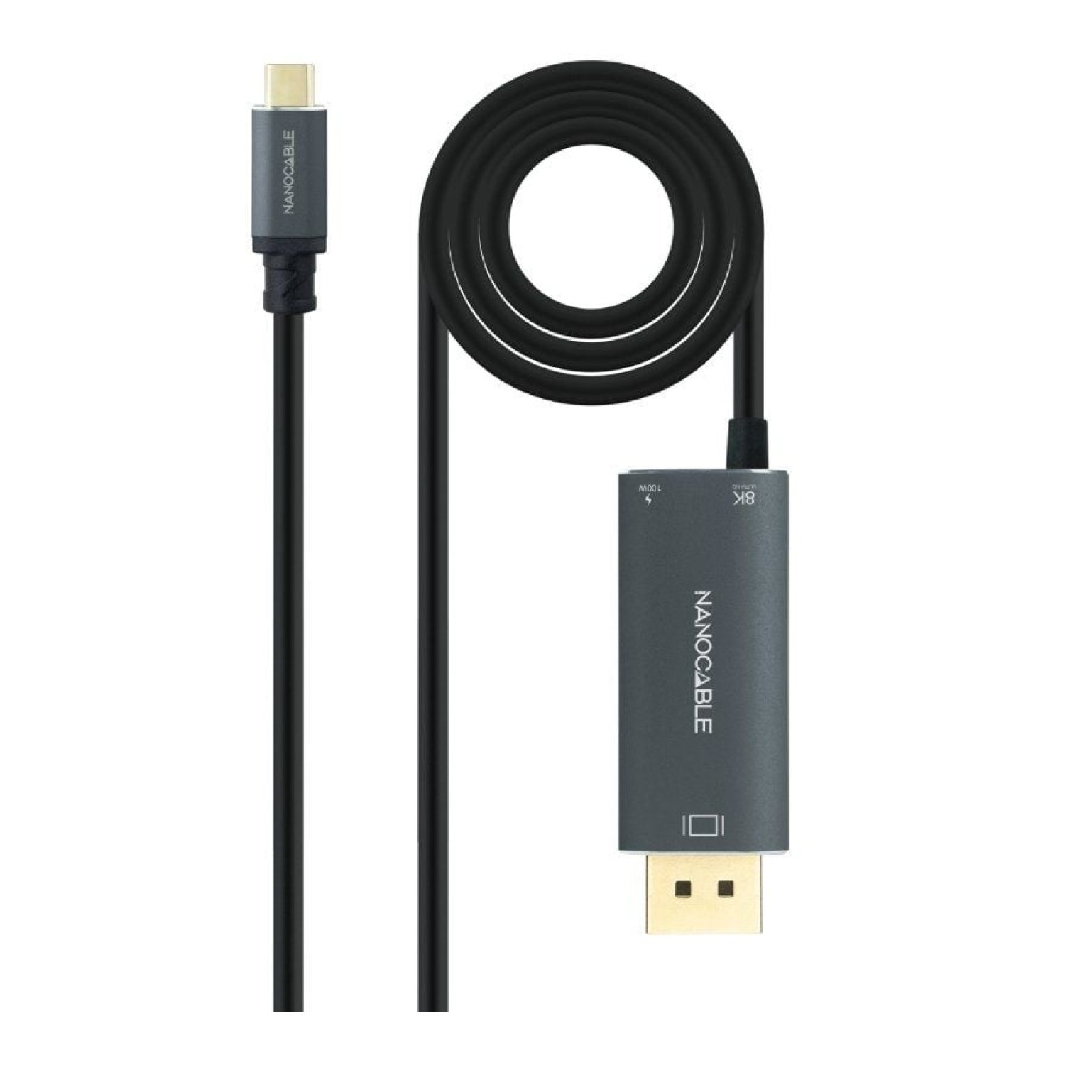 Nanocable · USB-C a DisplayPort 8K · 100W · 1,8m · Gris