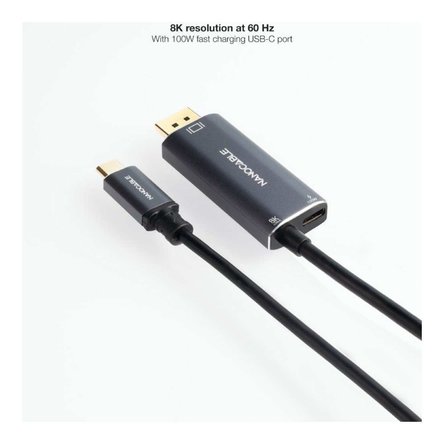 Nanocable · USB-C a DisplayPort 8K · 100W · 1,8m · Gris