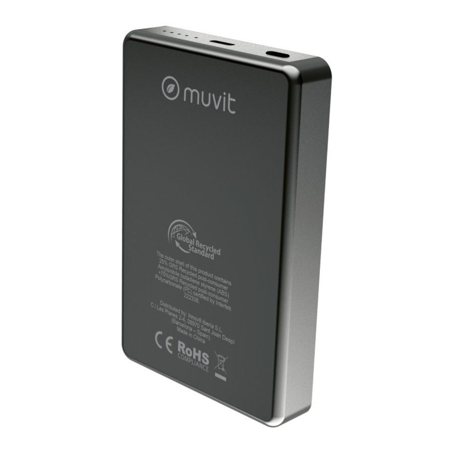 Muvit For Change Powerbank 10000mAh · 20W · Carga Inalámbrica · Negro · USB Tipo-C