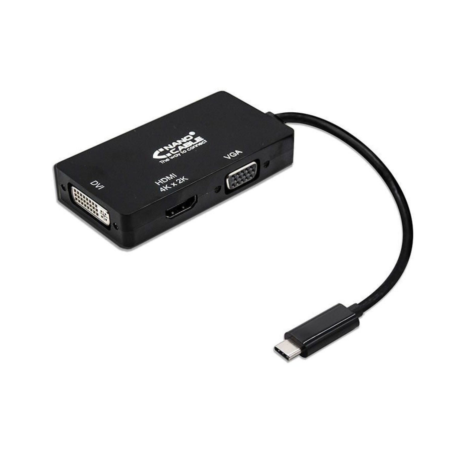 Nanocable · USB Tipo-C a VGA/DVI/HDMI · Conversor Multisalida · 10cm · Negro
