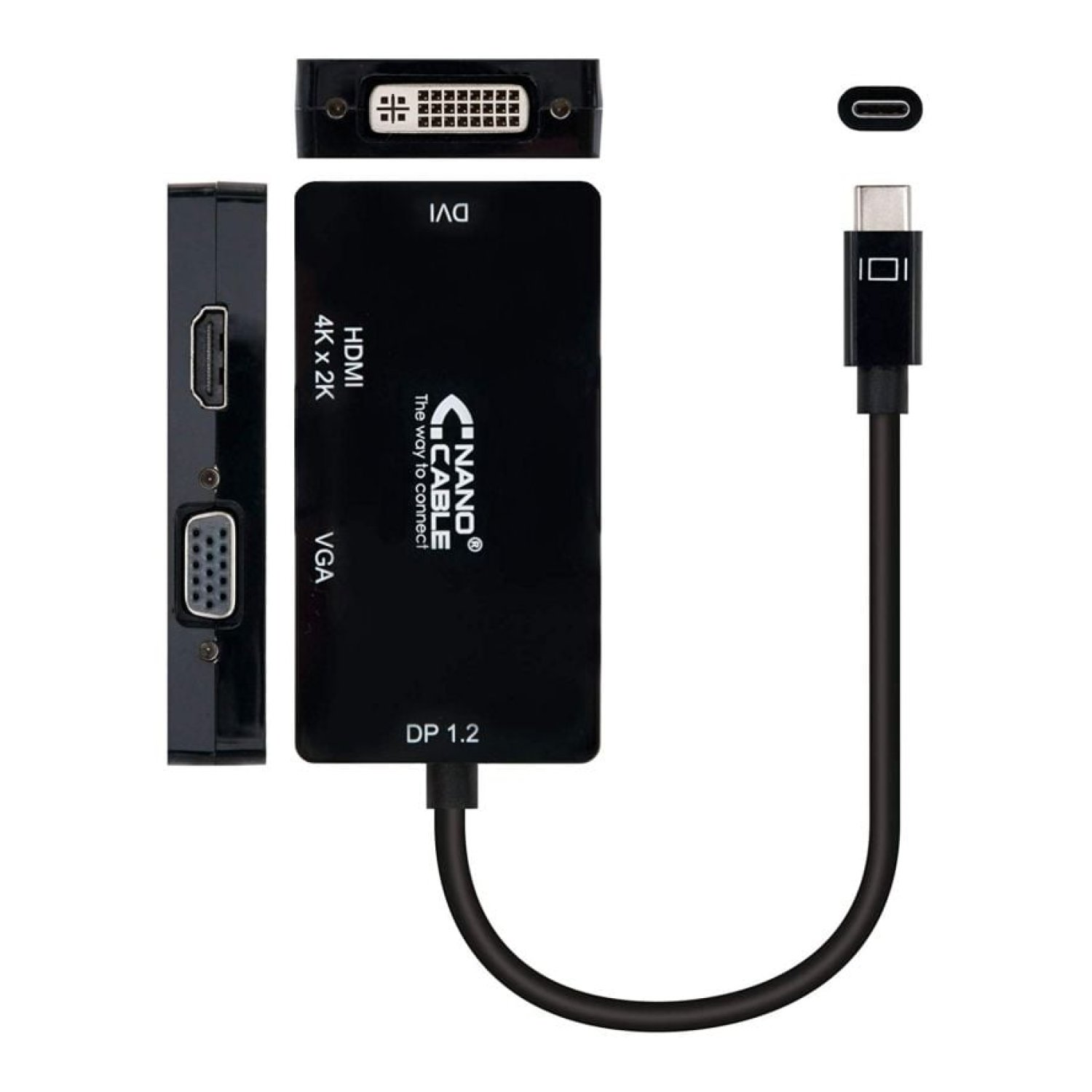Nanocable · USB Tipo-C a VGA/DVI/HDMI · Conversor Multisalida · 10cm · Negro