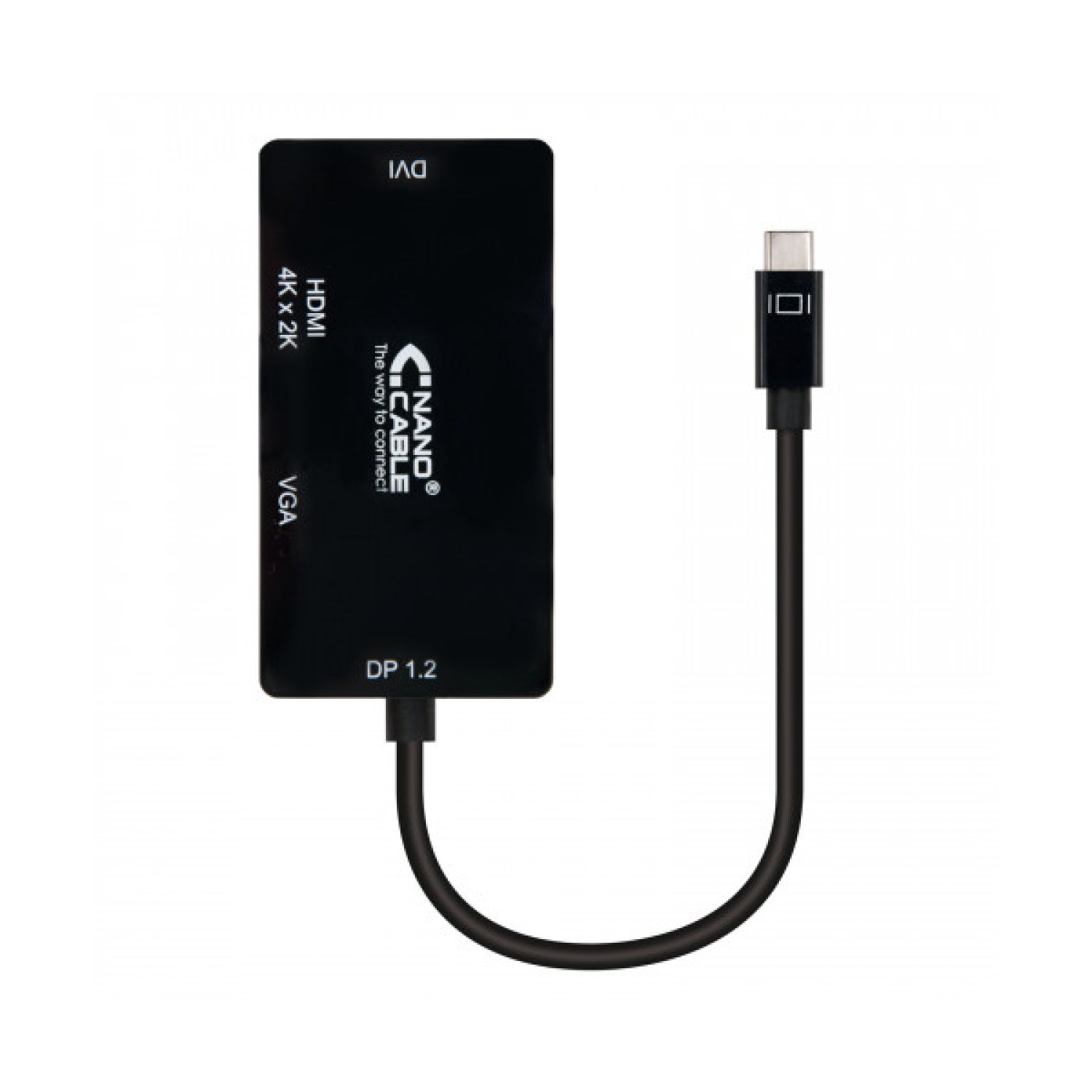 Nanocable · USB Tipo-C a VGA/DVI/HDMI · Conversor Multisalida · 10cm · Negro