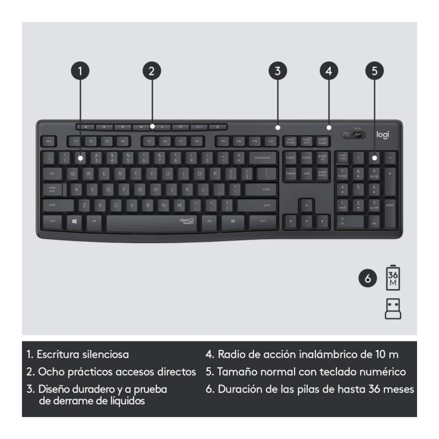 Logitech Silent Touch MK295 · Teclado y Ratón Inalámbricos · Grafito