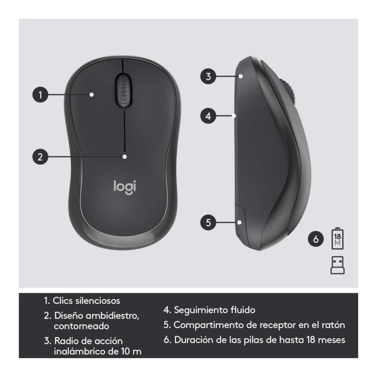 Logitech Silent Touch MK295 · Teclado y Ratón Inalámbricos · Grafito