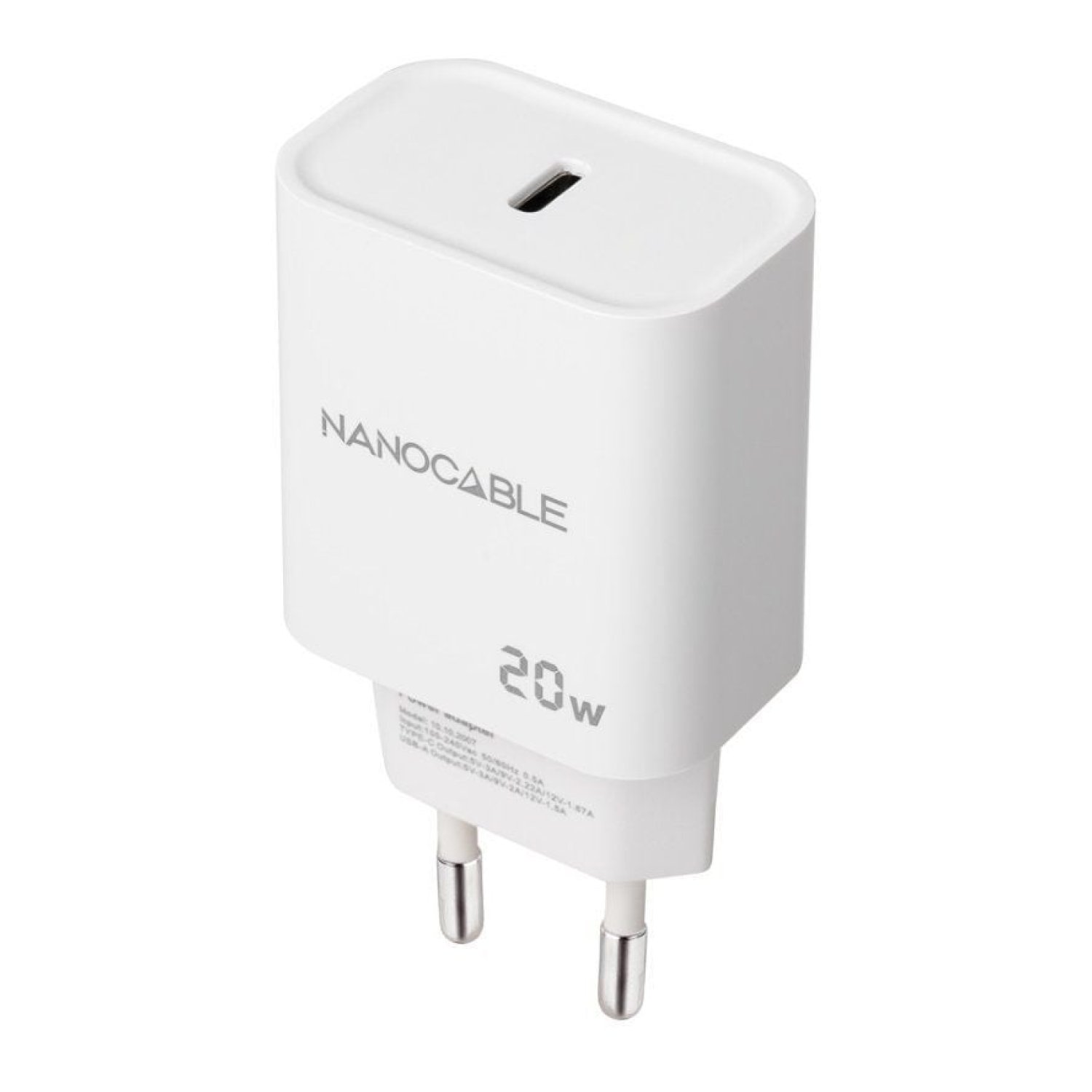 Nanocable Cargador de Pared · USB Tipo-C · 20W · Blanco